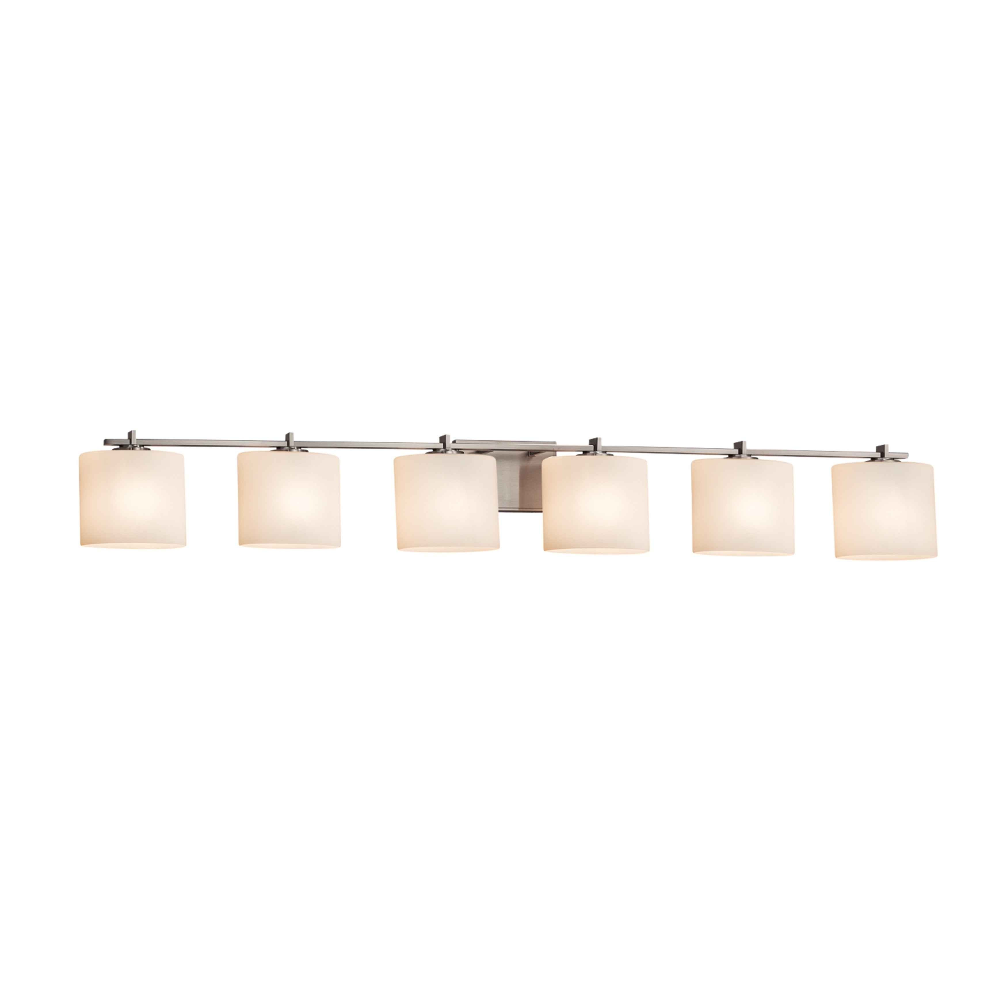 Justice Design Group Fusion Era 6 Light Brushed Nickel Bath Bar Opal Oval Shade