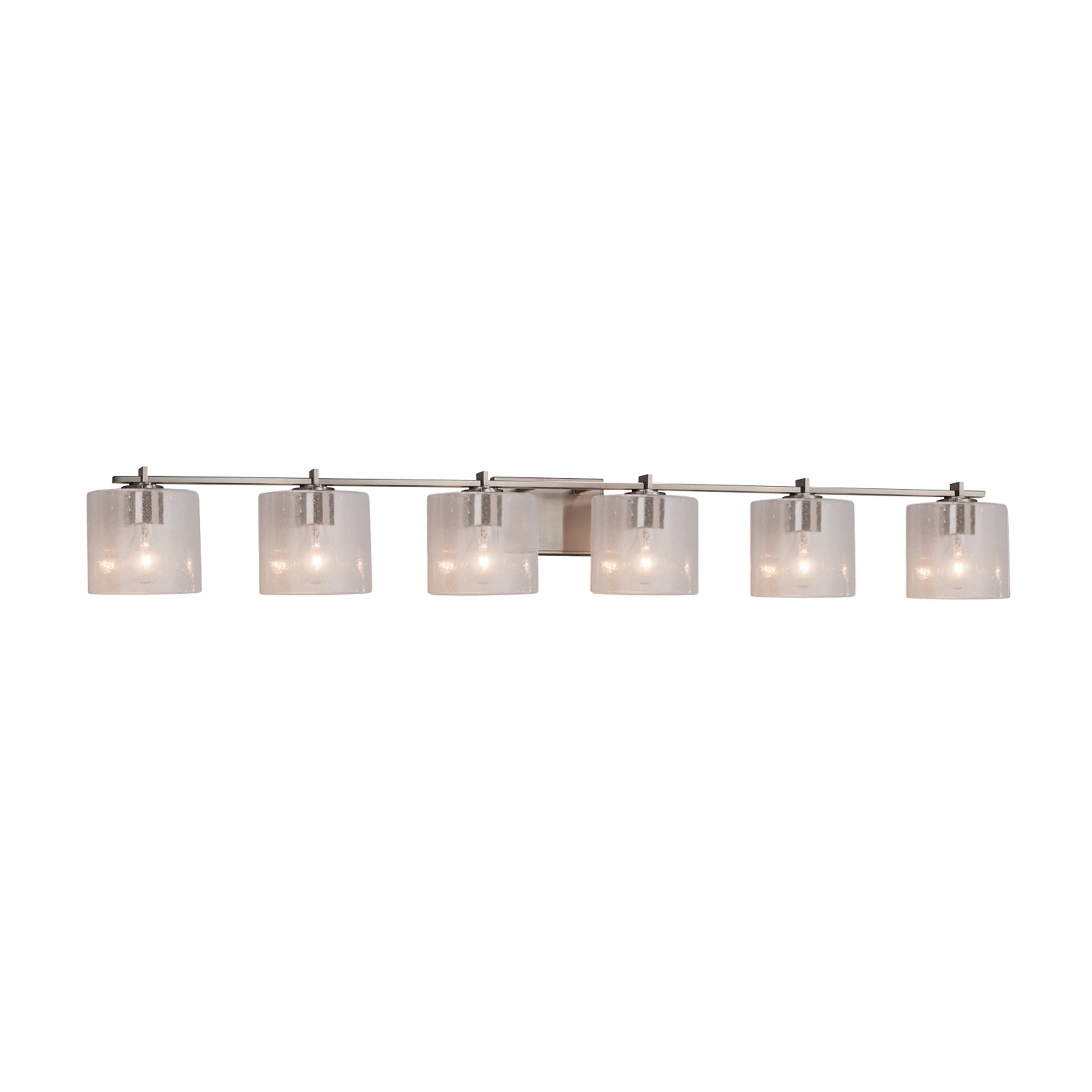 Justice Design Group Fusion Era 6 Light Brushed Nickel Bath Bar Seeded Oval Shade