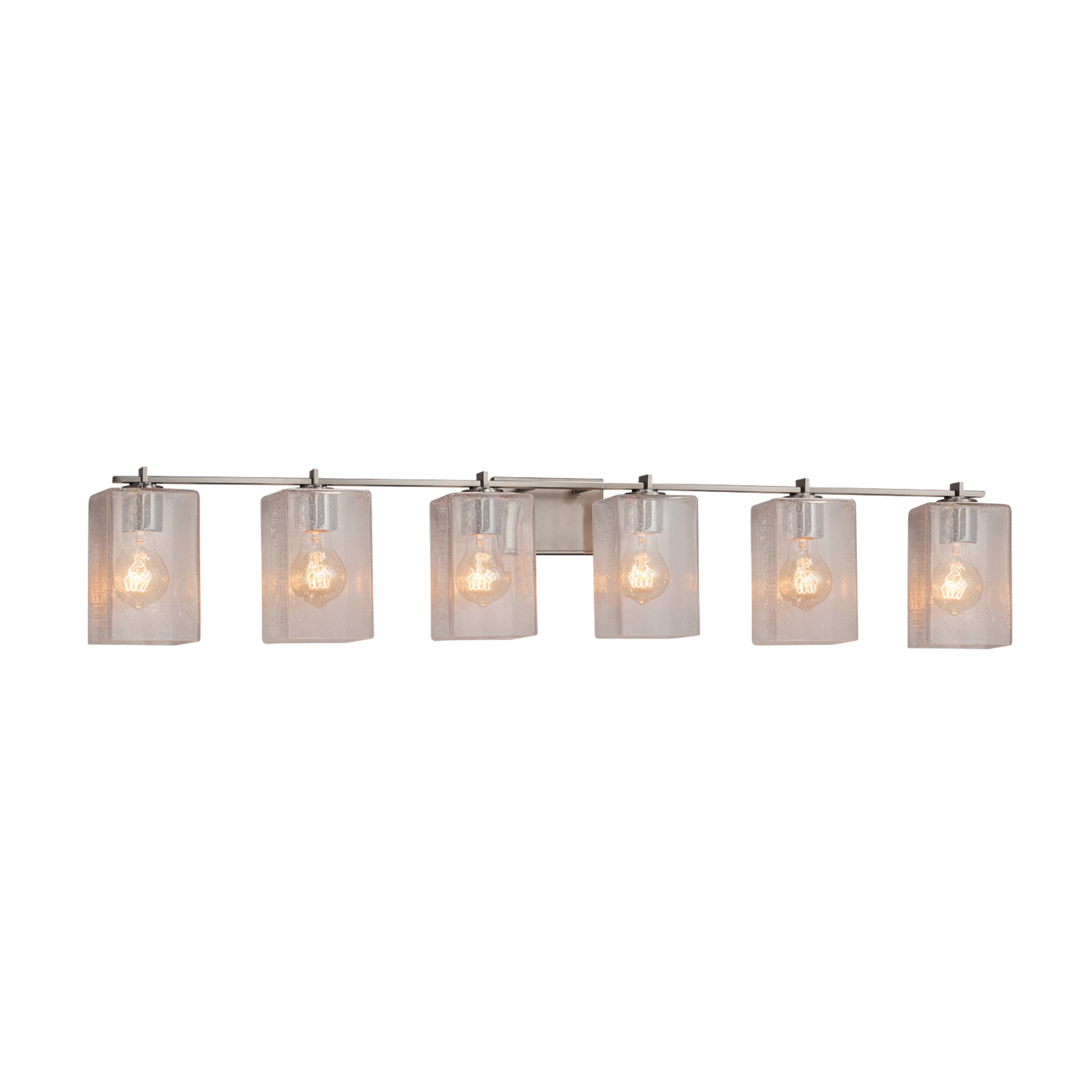 Justice Design Group Fusion Era 6 Light Brushed Nickel Bath Bar Seeded Square W Flat Rim Shade