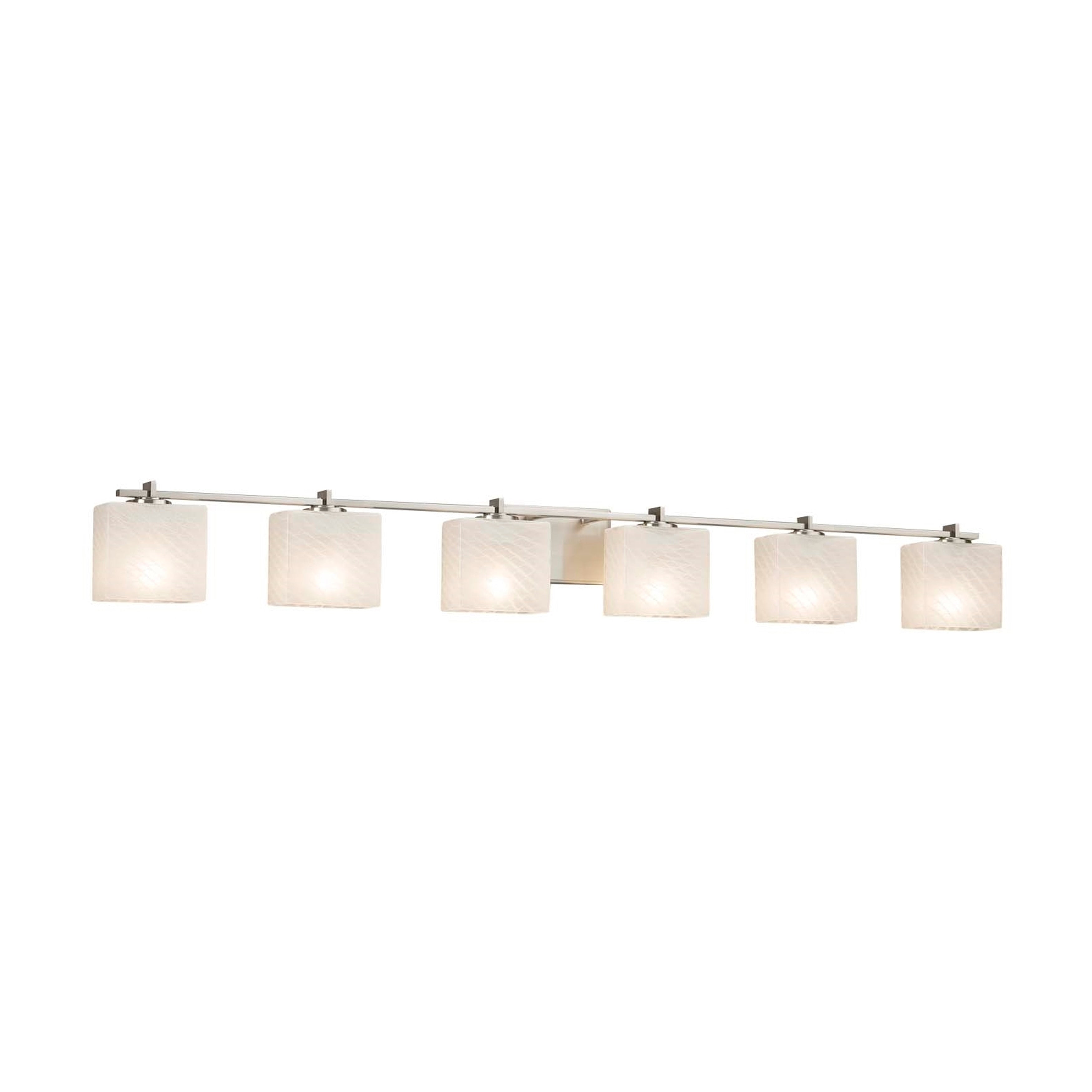 Justice Design Group Fusion Era 6 Light Brushed Nickel Bath Bar Weave Rectangle Shade