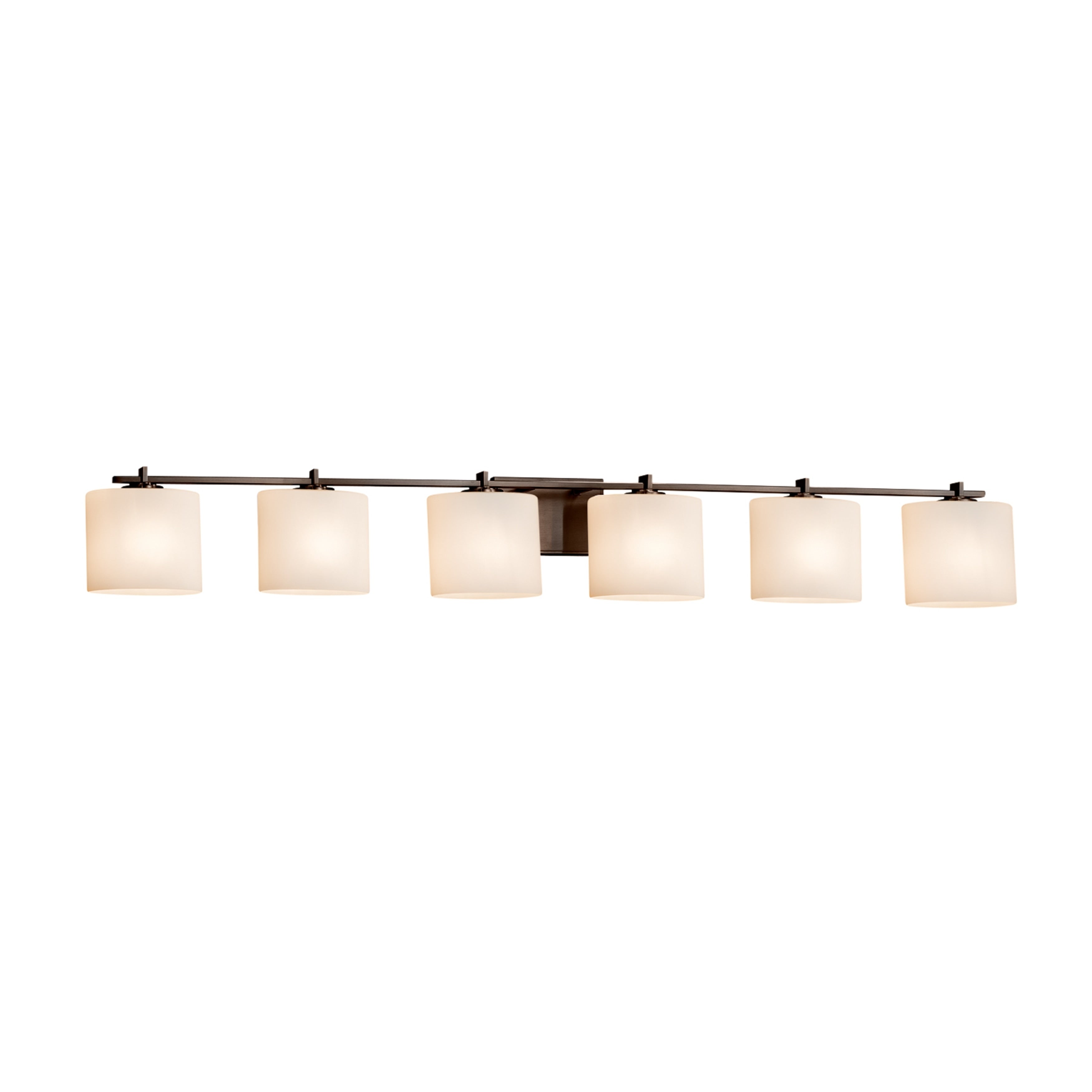 Justice Design Group Fusion Era 6 Light Dark Bronze Bath Bar Opal Oval Shade