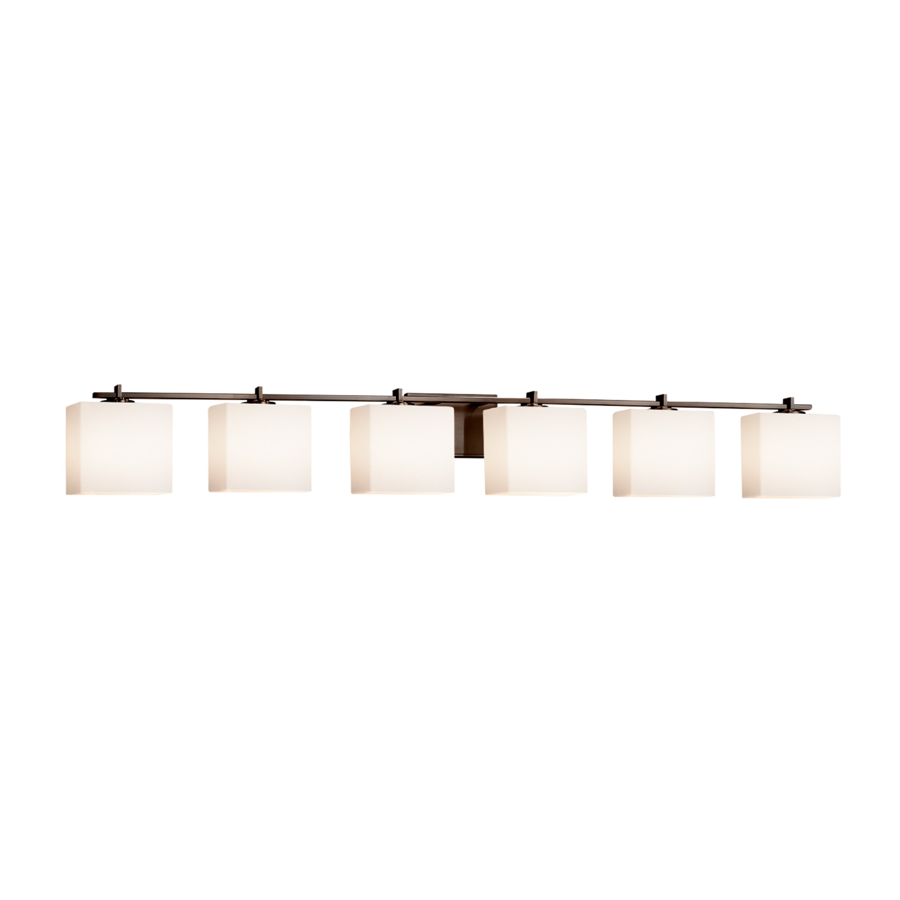 Justice Design Group Fusion Era 6 Light Dark Bronze Bath Bar Opal Rectangle Shade