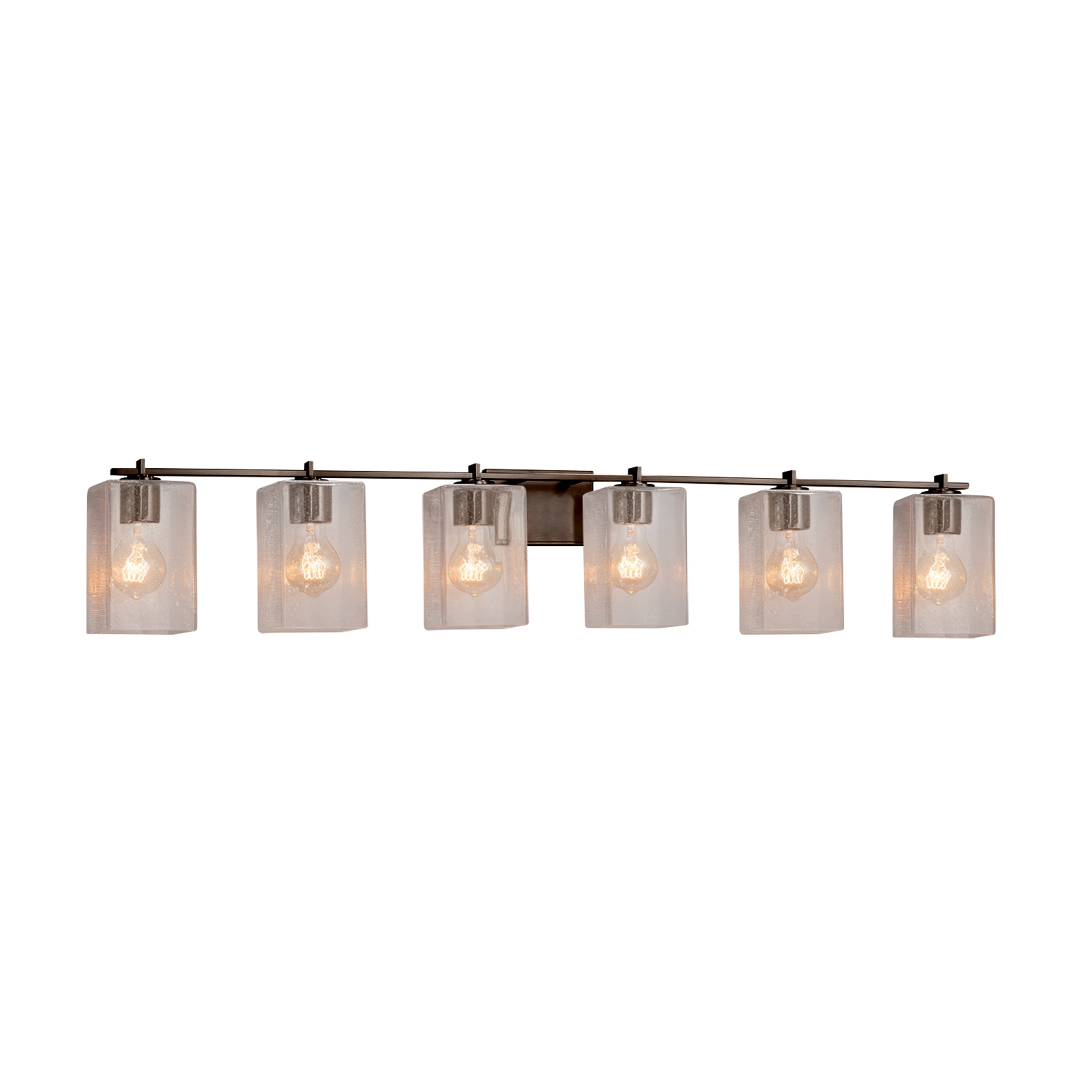 Justice Design Group Fusion Era 6 Light Dark Bronze Bath Bar Seeded Square W Flat Rim Shade