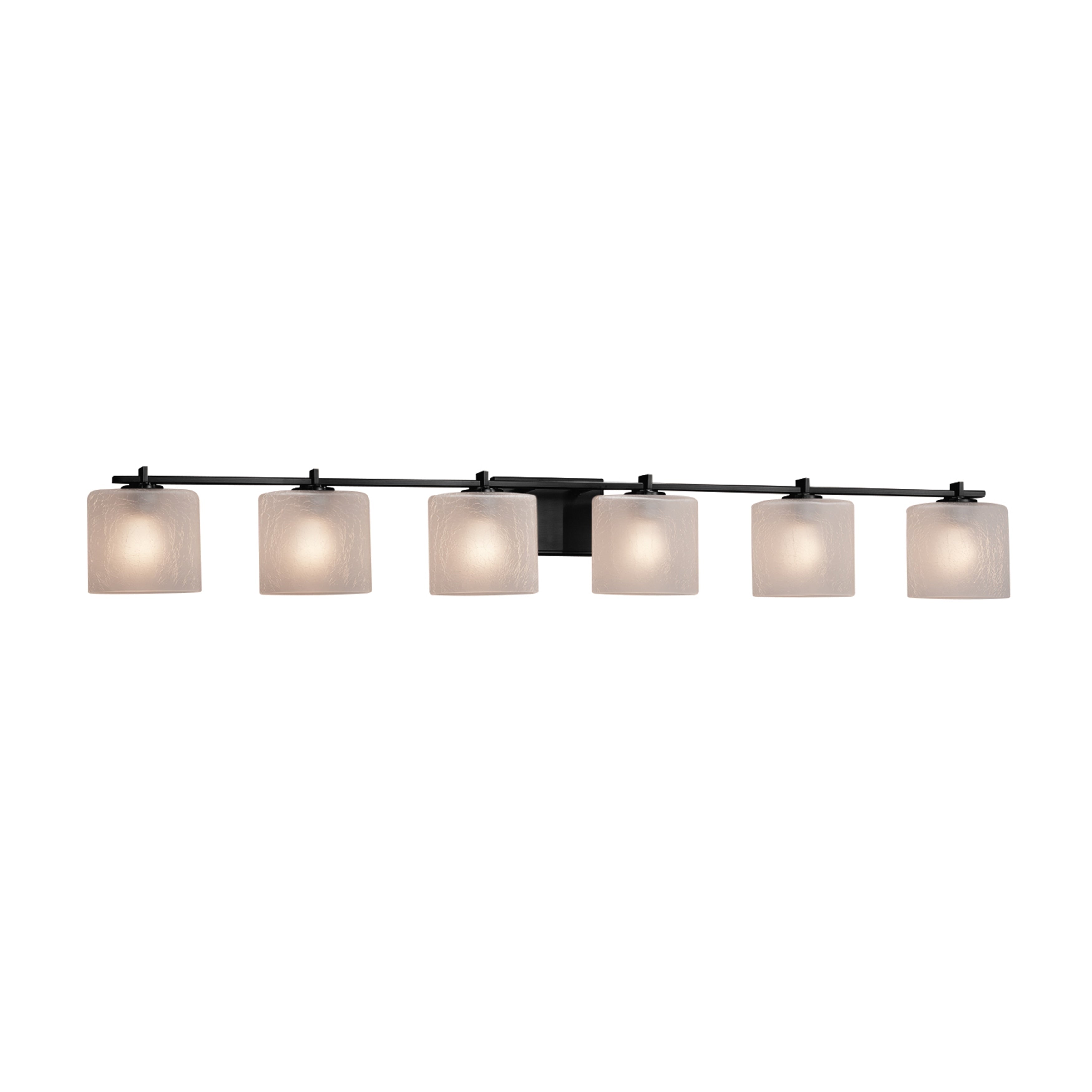 Justice Design Group Fusion Era 6 Light Matte Black Bath Bar Frosted Crackle Oval Shade