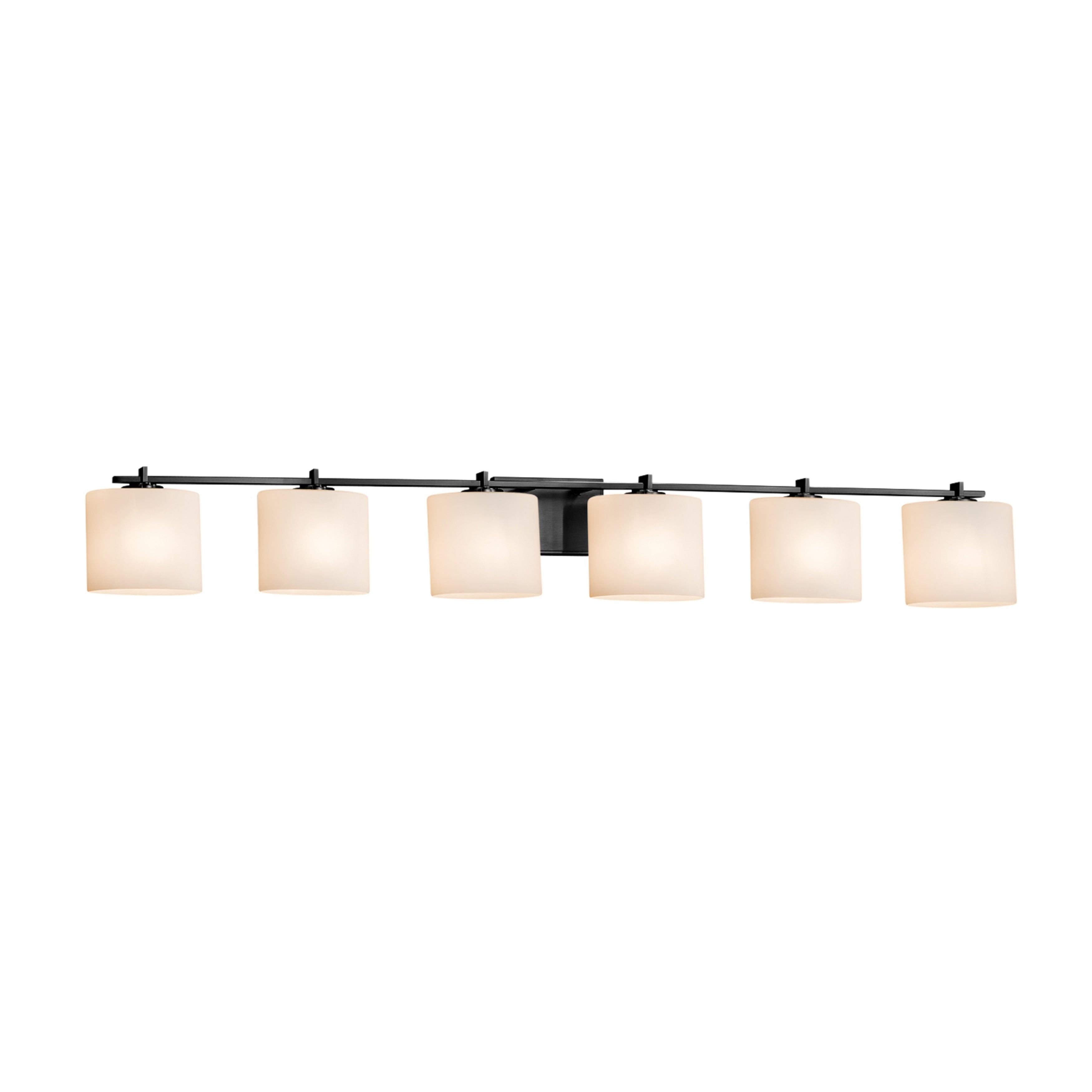 Justice Design Group Fusion Era 6 Light Matte Black Bath Bar Opal Oval Shade