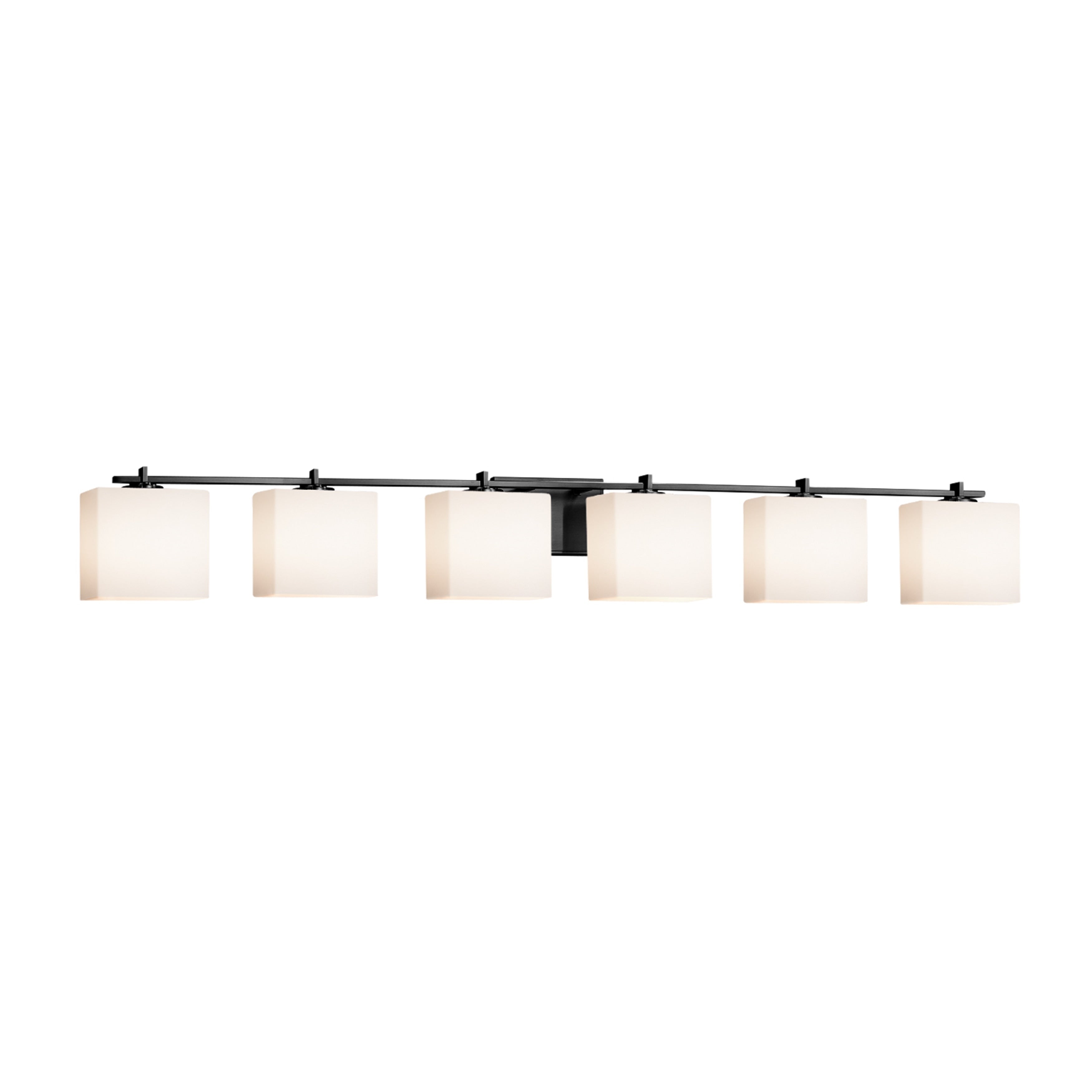 Justice Design Group Fusion Era 6 Light Matte Black Bath Bar Opal Rectangle Shade
