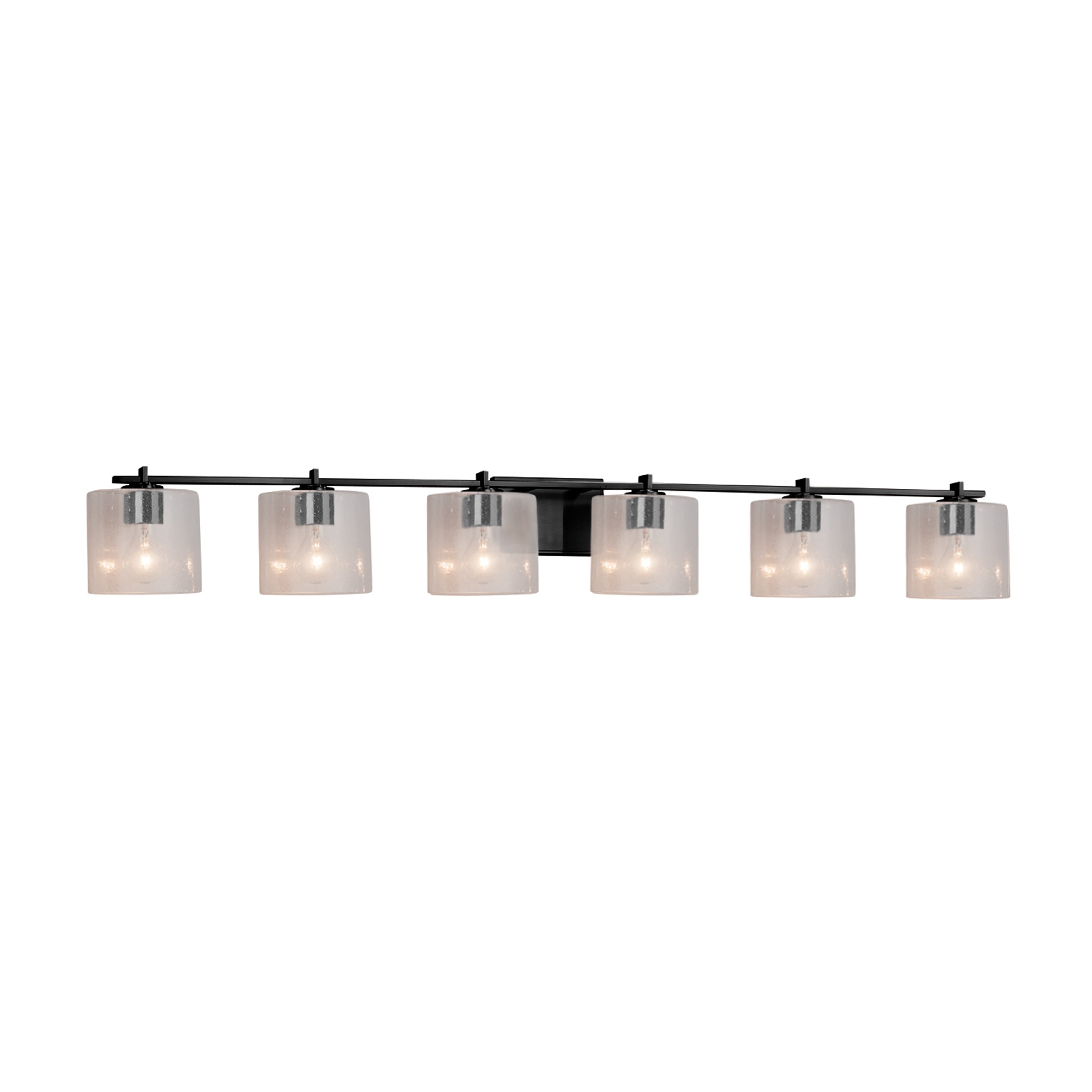 Justice Design Group Fusion Era 6 Light Matte Black Bath Bar Seeded Oval Shade