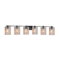 Justice Design Group Fusion Era 6 Light Matte Black Bath Bar Seeded Square W Flat Rim Shade