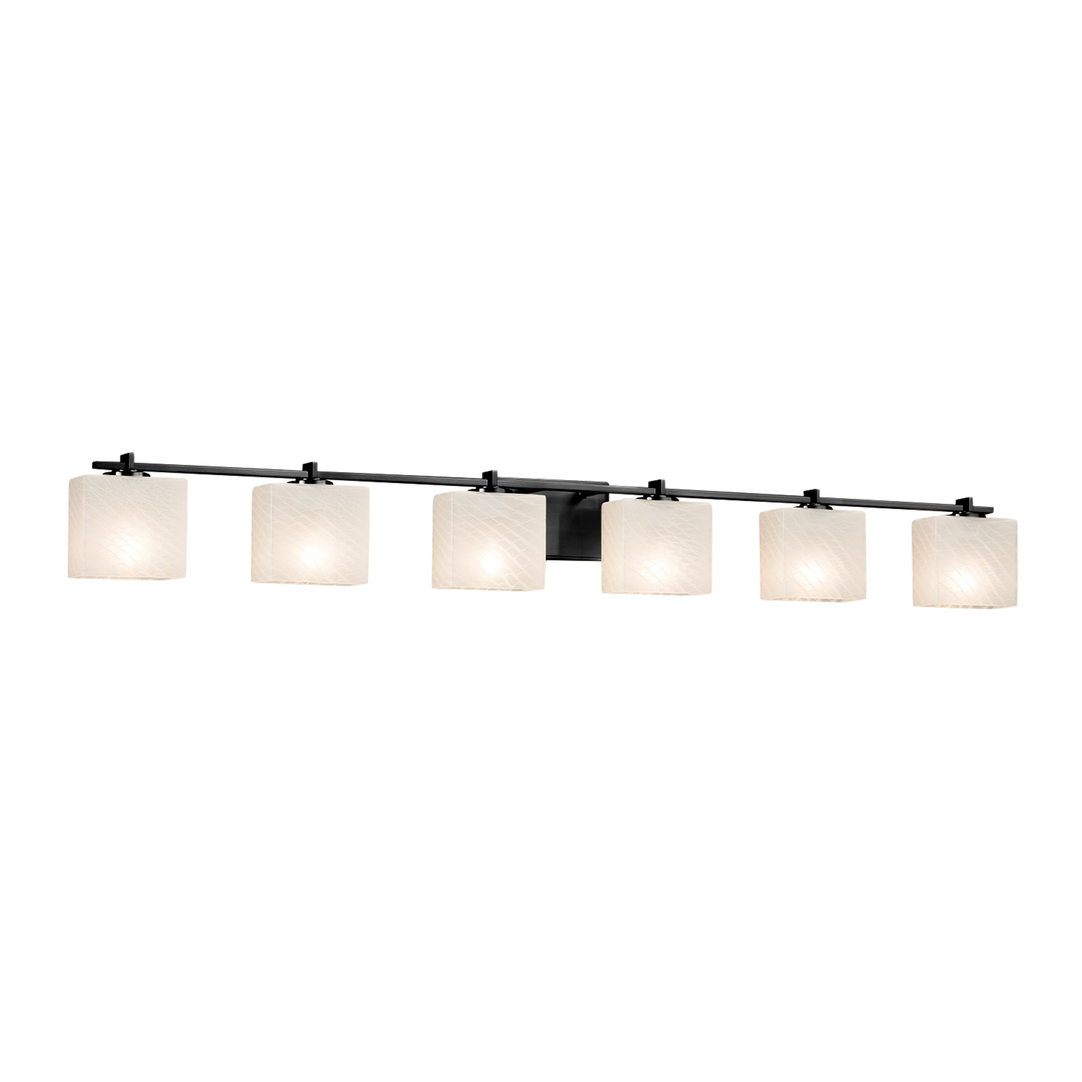 Justice Design Group Fusion Era 6 Light Matte Black Bath Bar Weave Rectangle Shade