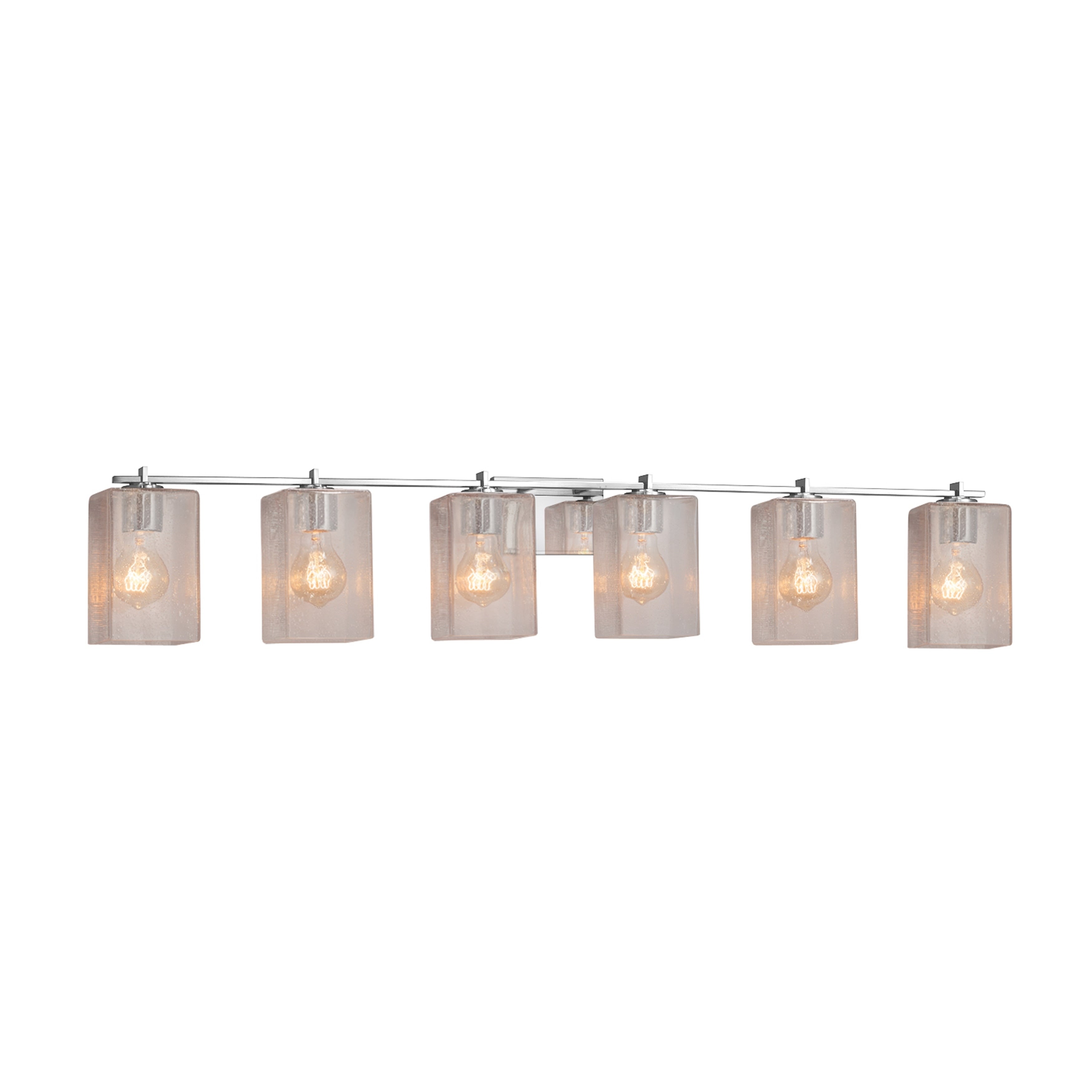Justice Design Group Fusion Era 6 Light Polished Chrome Bath Bar Seeded Square W Flat Rim Shade