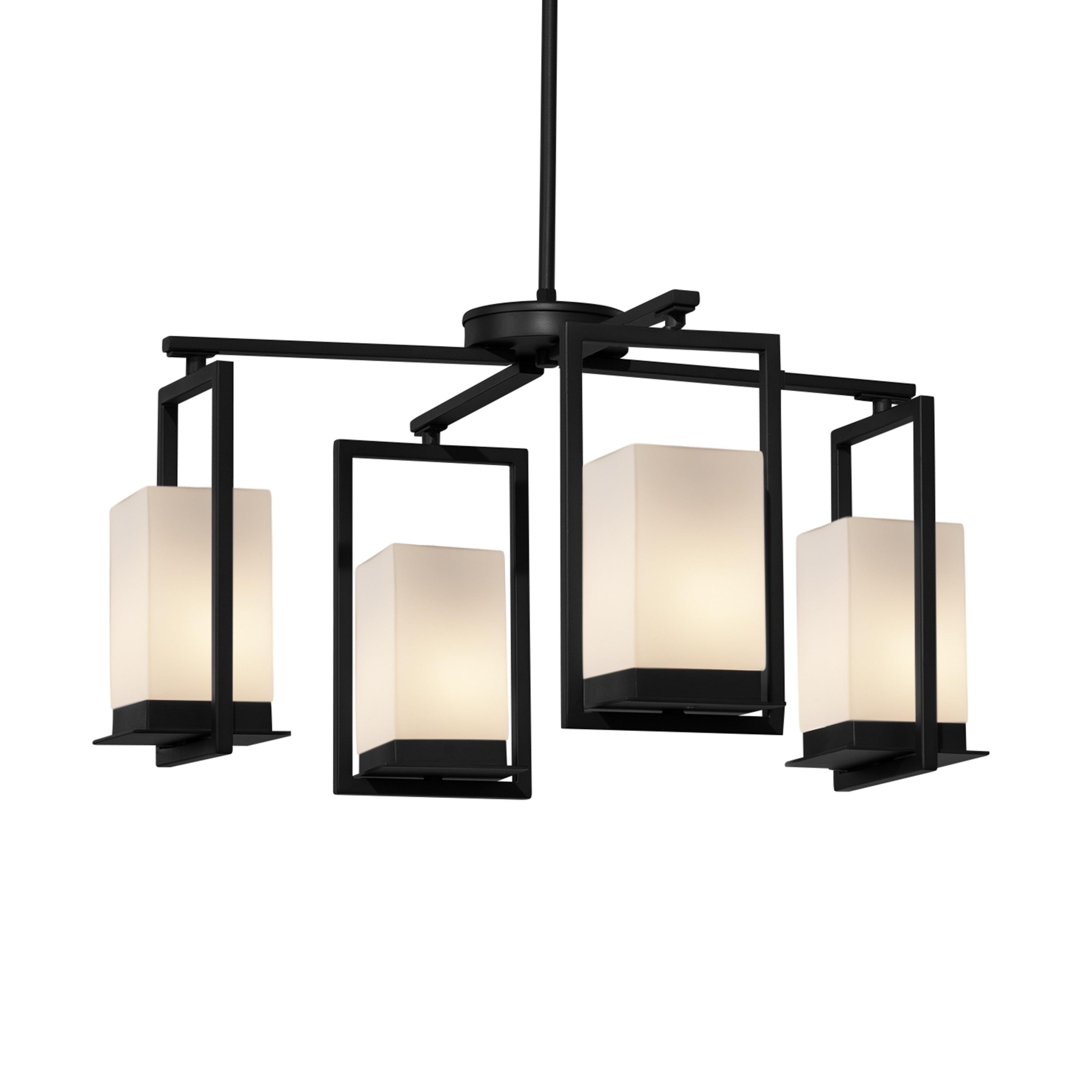 Justice Design Group Fusion Laguna 4 Light Matte Black Led Outdoor Chandelier Opal Shade