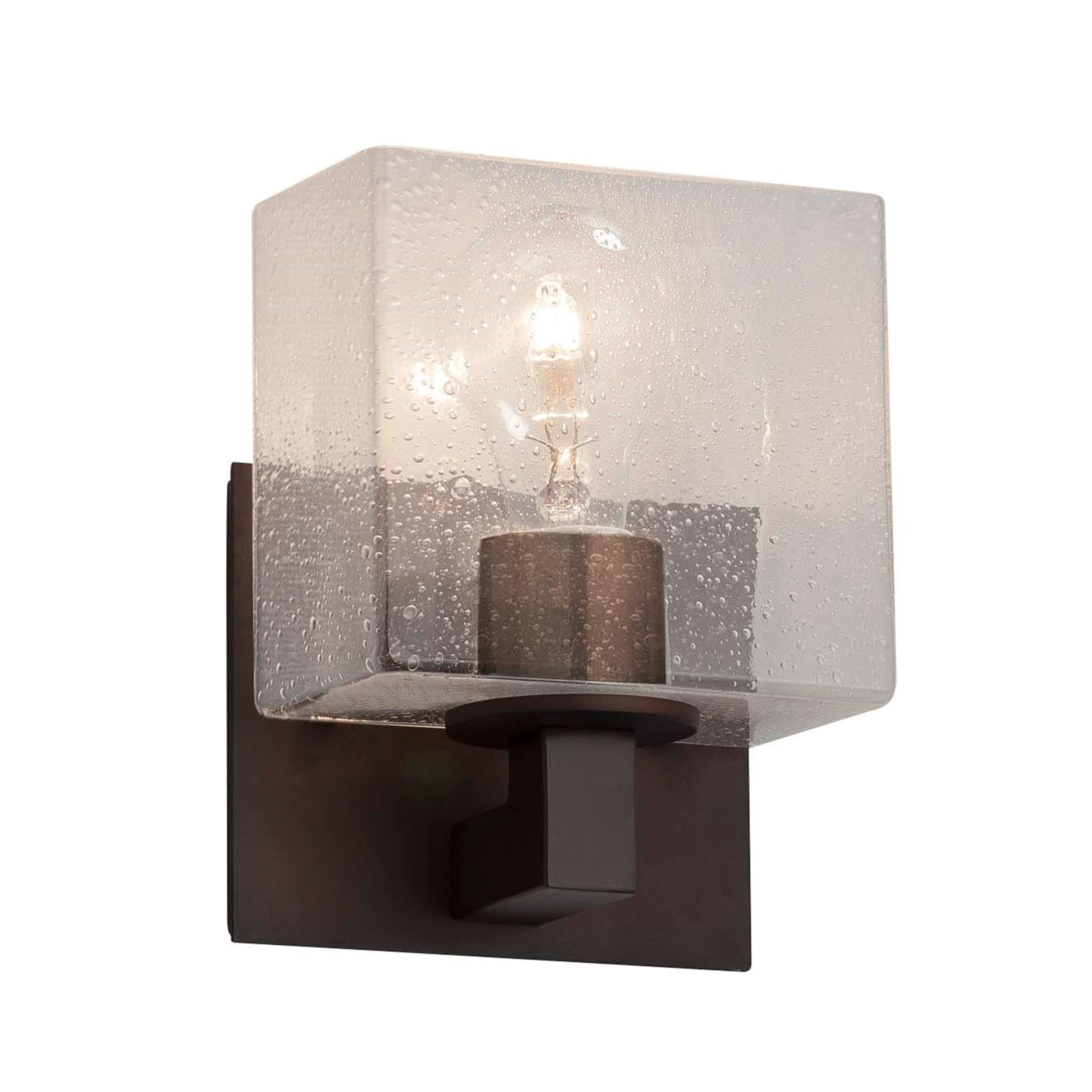 Justice Design Group Fusion Modular 1 Light Dark Bronze Wall Sconce Seeded Rectangle Shade
