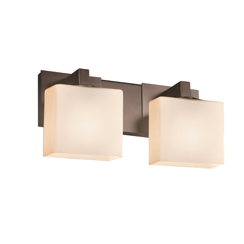 Justice Design Group Fusion Modular 2 Light Dark Bronze Bath Bar Opal Rectangle Shade