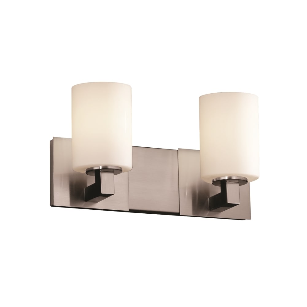 Justice Design Group Fusion Modular 2 Light Brushed Nickel Bath Bar Opal Cylinder Flat Rim Shade