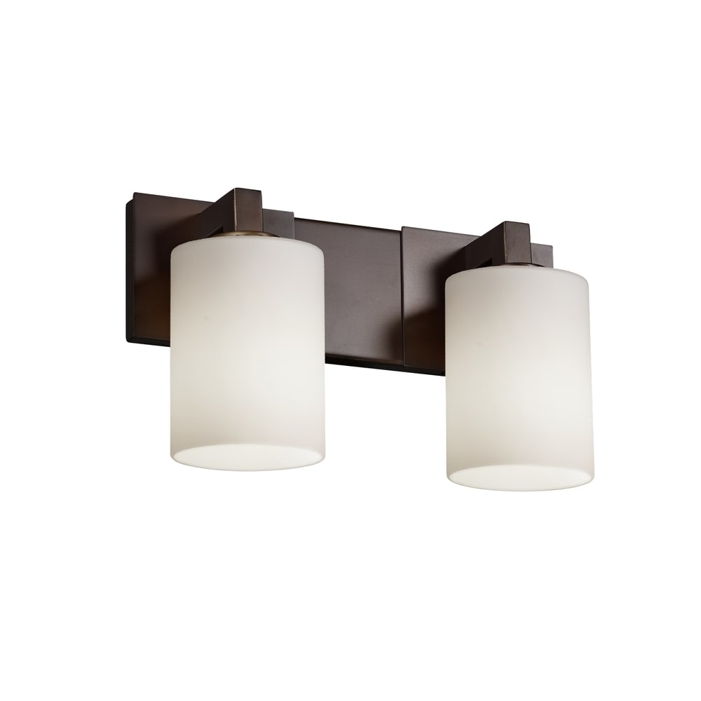 Justice Design Group Fusion Modular 2 Light Dark Bronze Bath Bar Opal Cylinder Flat Rim Shade