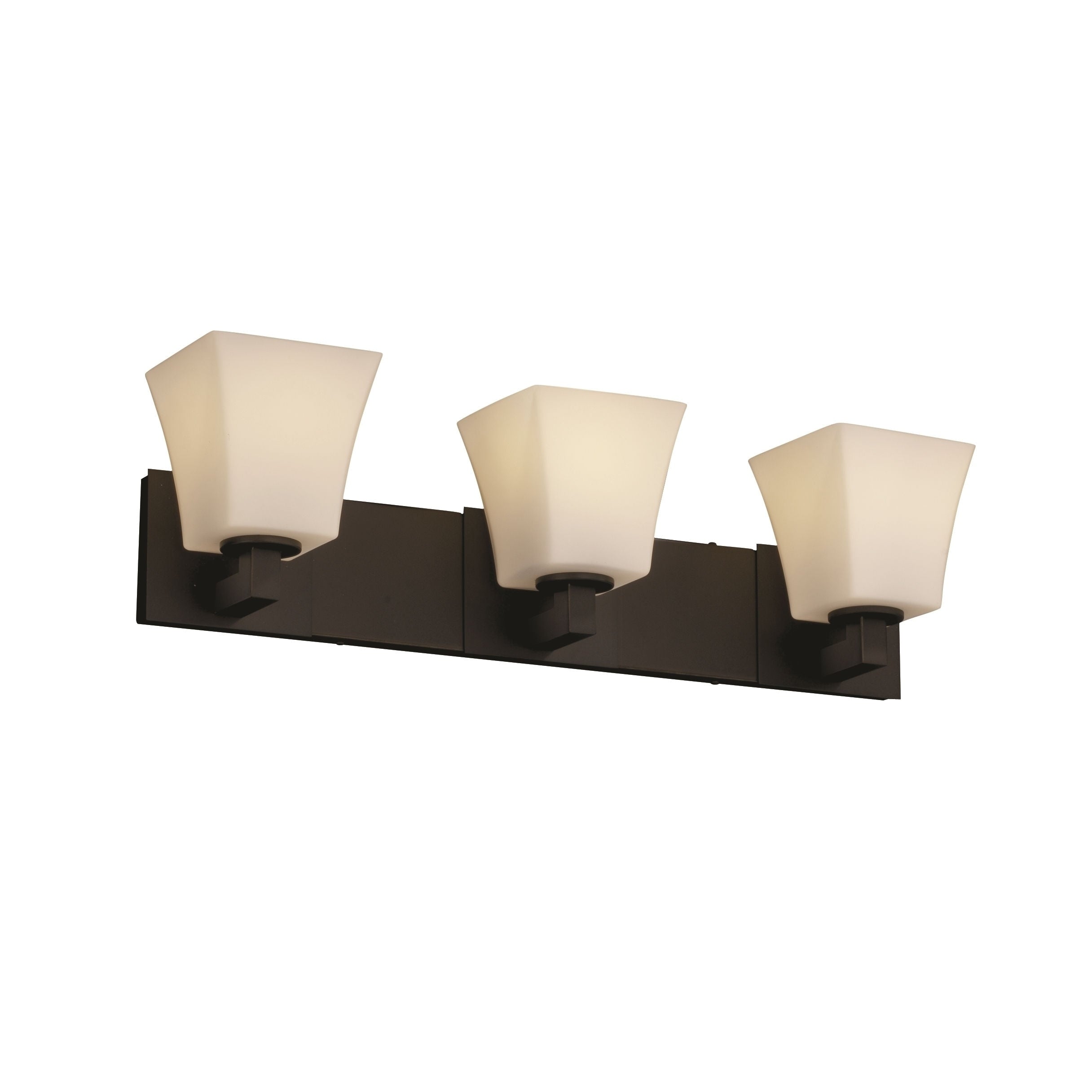 Justice Design Group Fusion Modular 3 Light Dark Bronze Bath Bar Opal Square Flared Shade