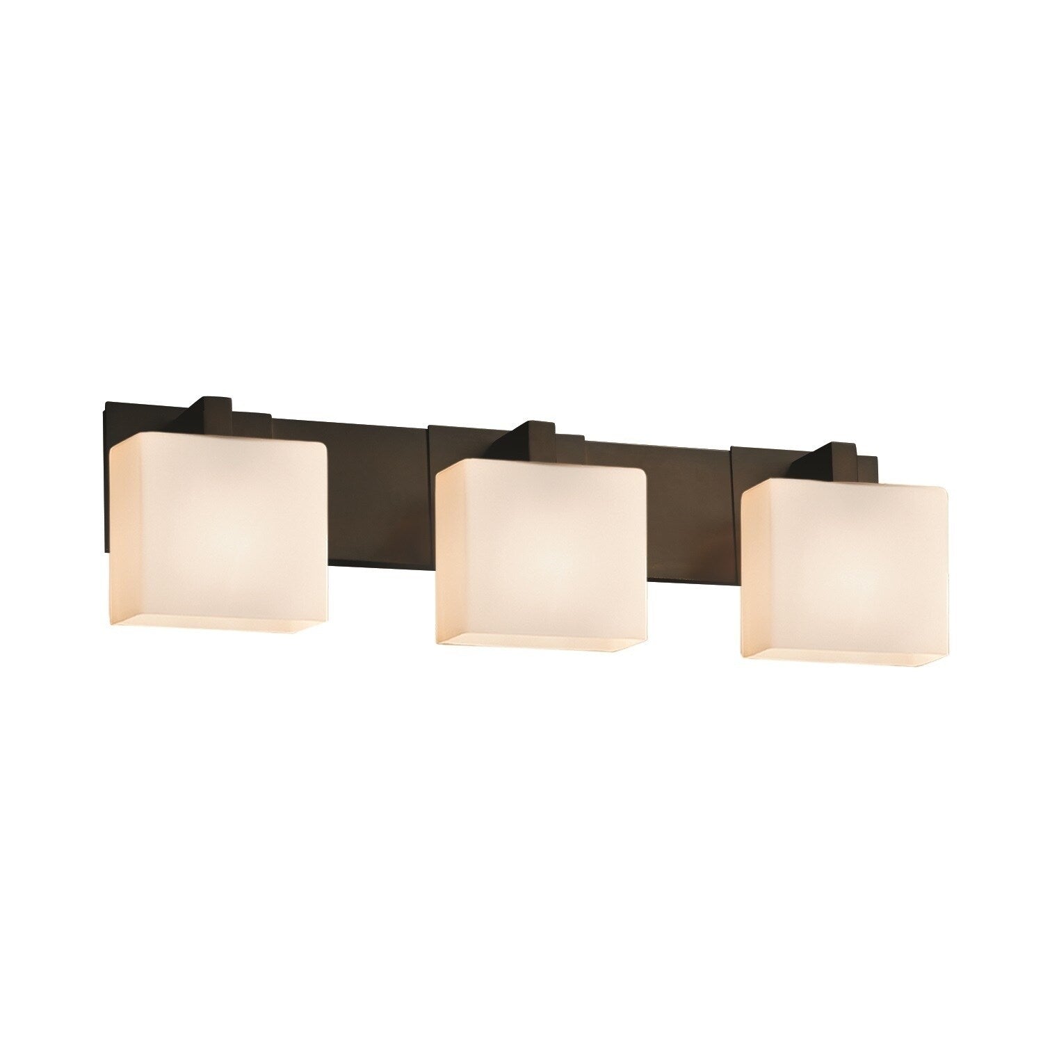 Justice Design Group Fusion Modular 3 Light Dark Bronze Bath Bar Opal Rectangle Shade