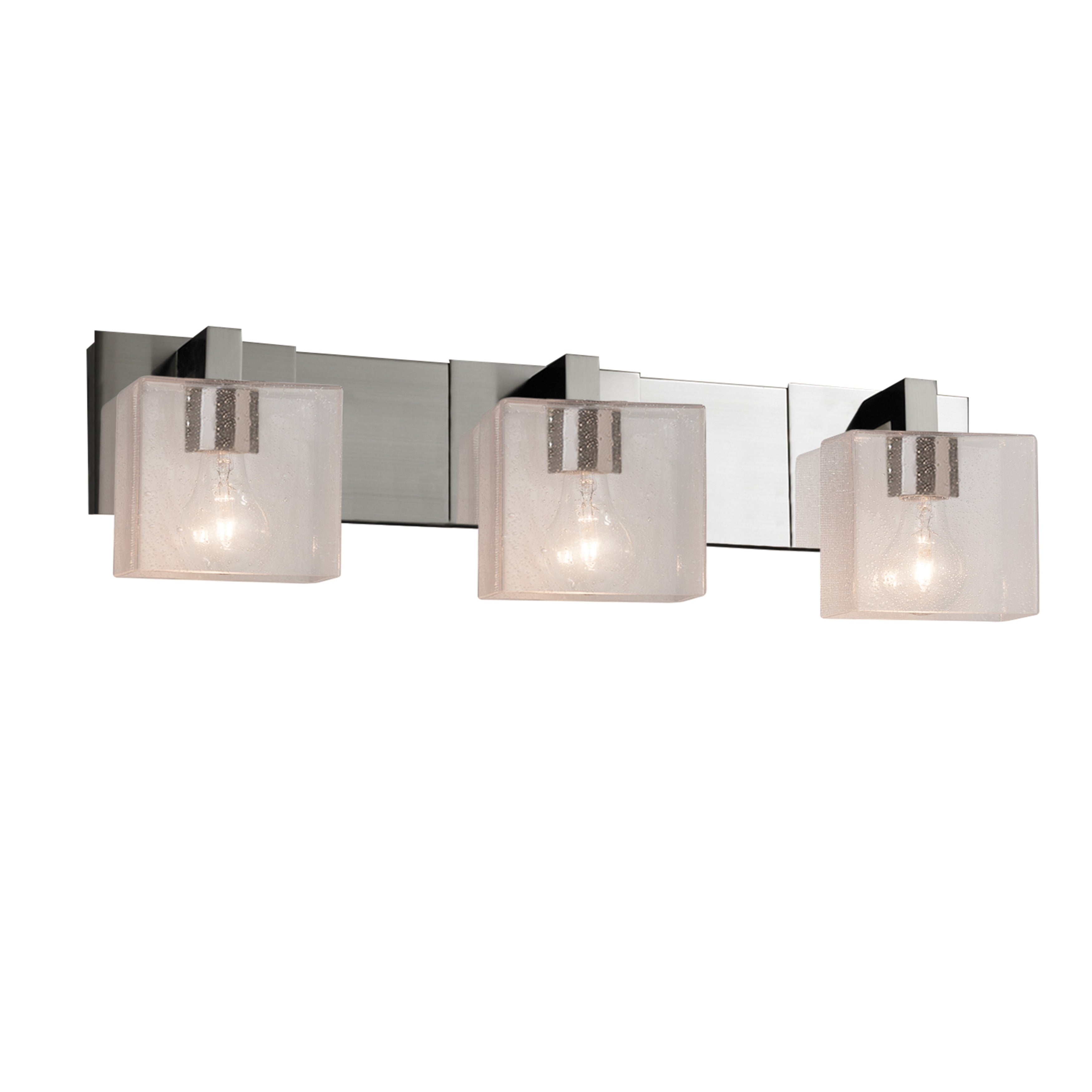Justice Design Group Fusion Modular 3 Light Brushed Nickel Bath Bar Seeded Rectangle Shade