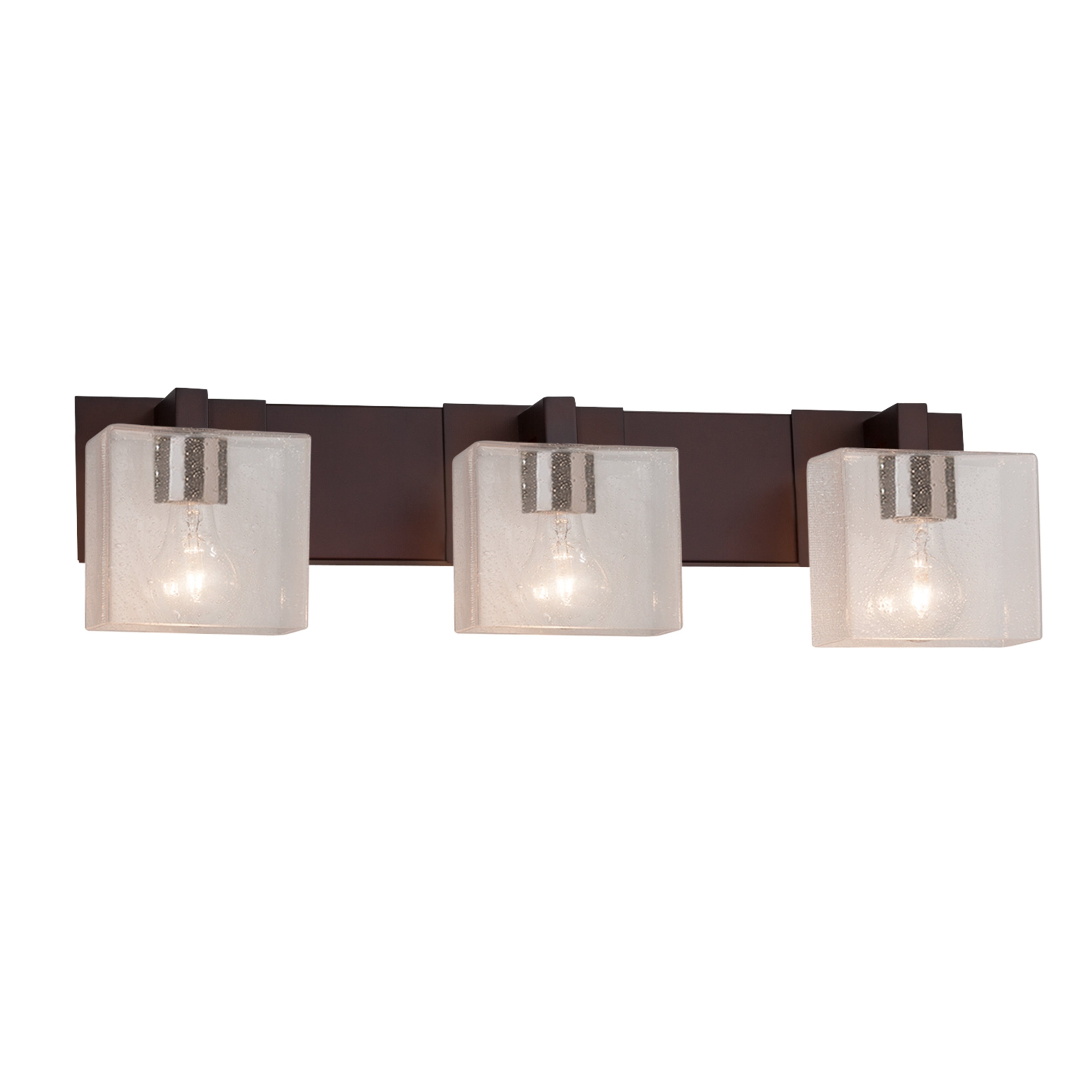 Justice Design Group Fusion Modular 3 Light Dark Bronze Bath Bar Seeded Rectangle Shade