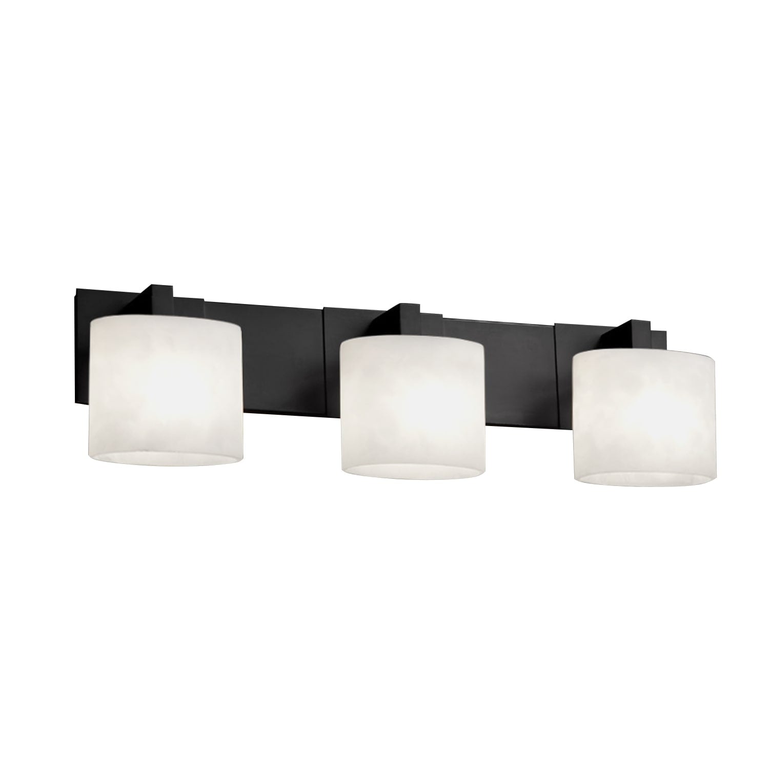 Justice Design Group Fusion Modular 3 Light Matte Black Bath Bar Opal Oval Shade