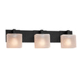 Justice Design Group Fusion Modular 3 Light Matte Black Bath Bar Frosted Crackle Rectangle Shade