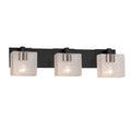 Justice Design Group Fusion Modular 3 Light Matte Black Bath Bar Seeded Rectangle Shade