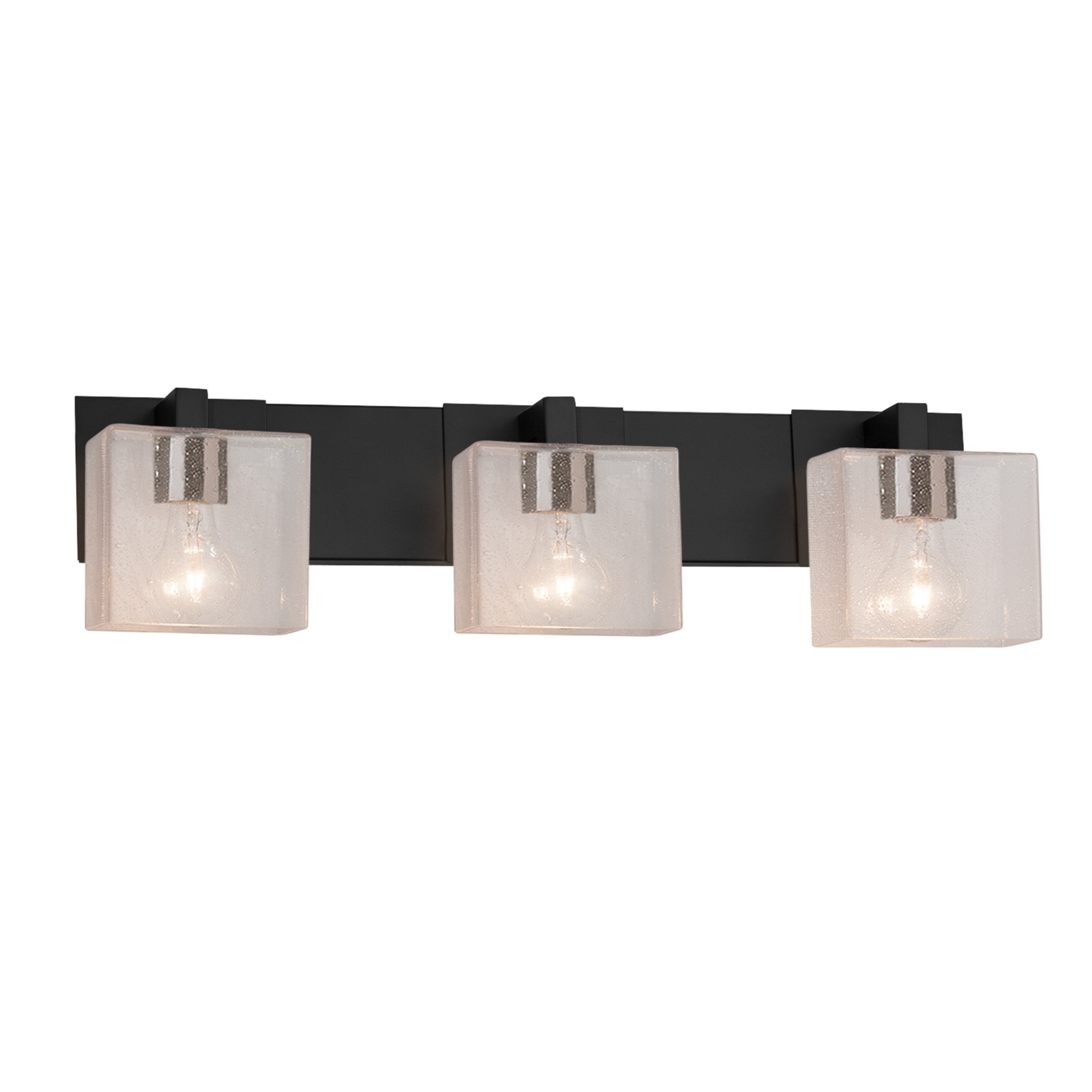 Justice Design Group Fusion Modular 3 Light Matte Black Bath Bar Seeded Rectangle Shade