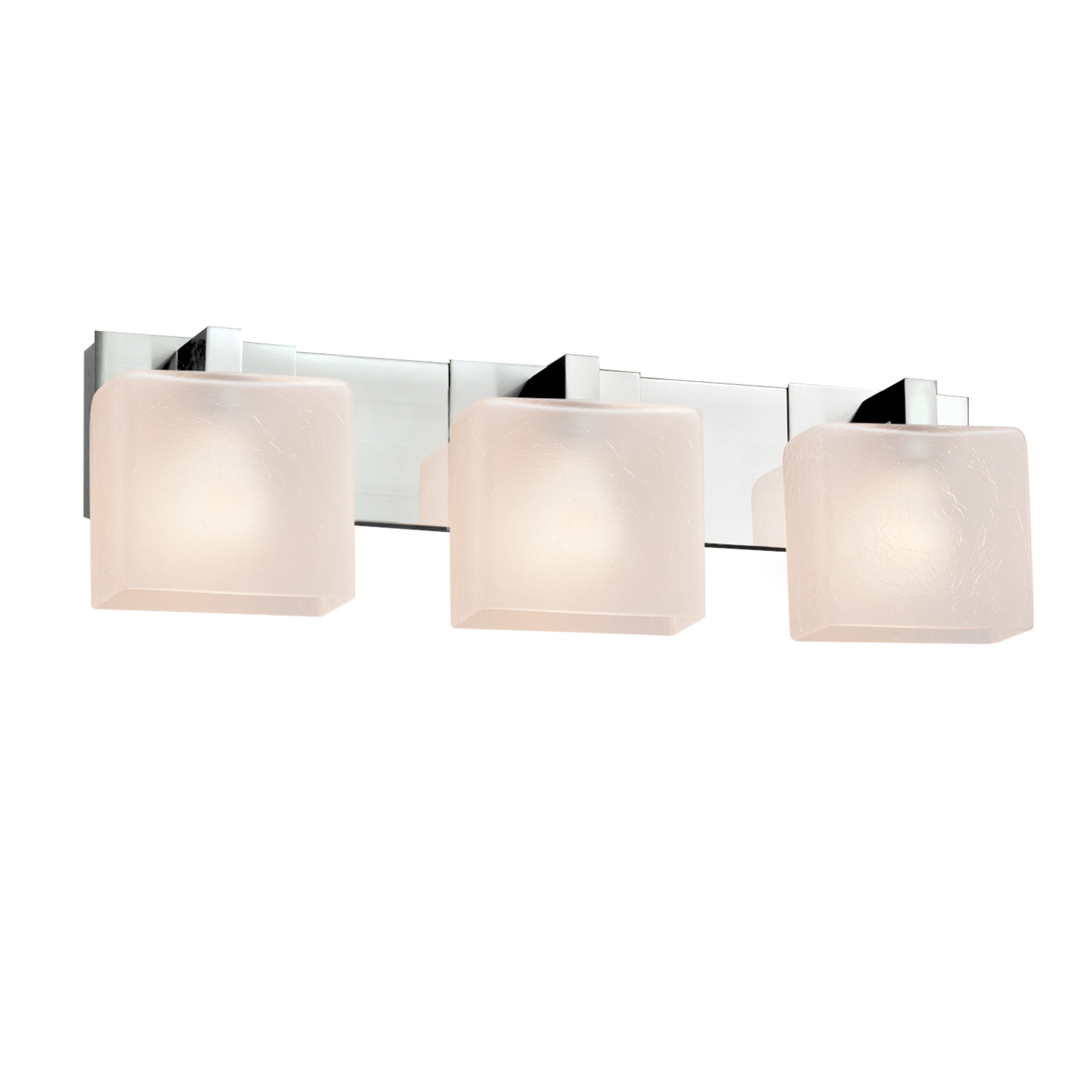 Justice Design Group Fusion Modular 3 Light Polished Chrome Bath Bar Frosted Crackle Rectangle Shade