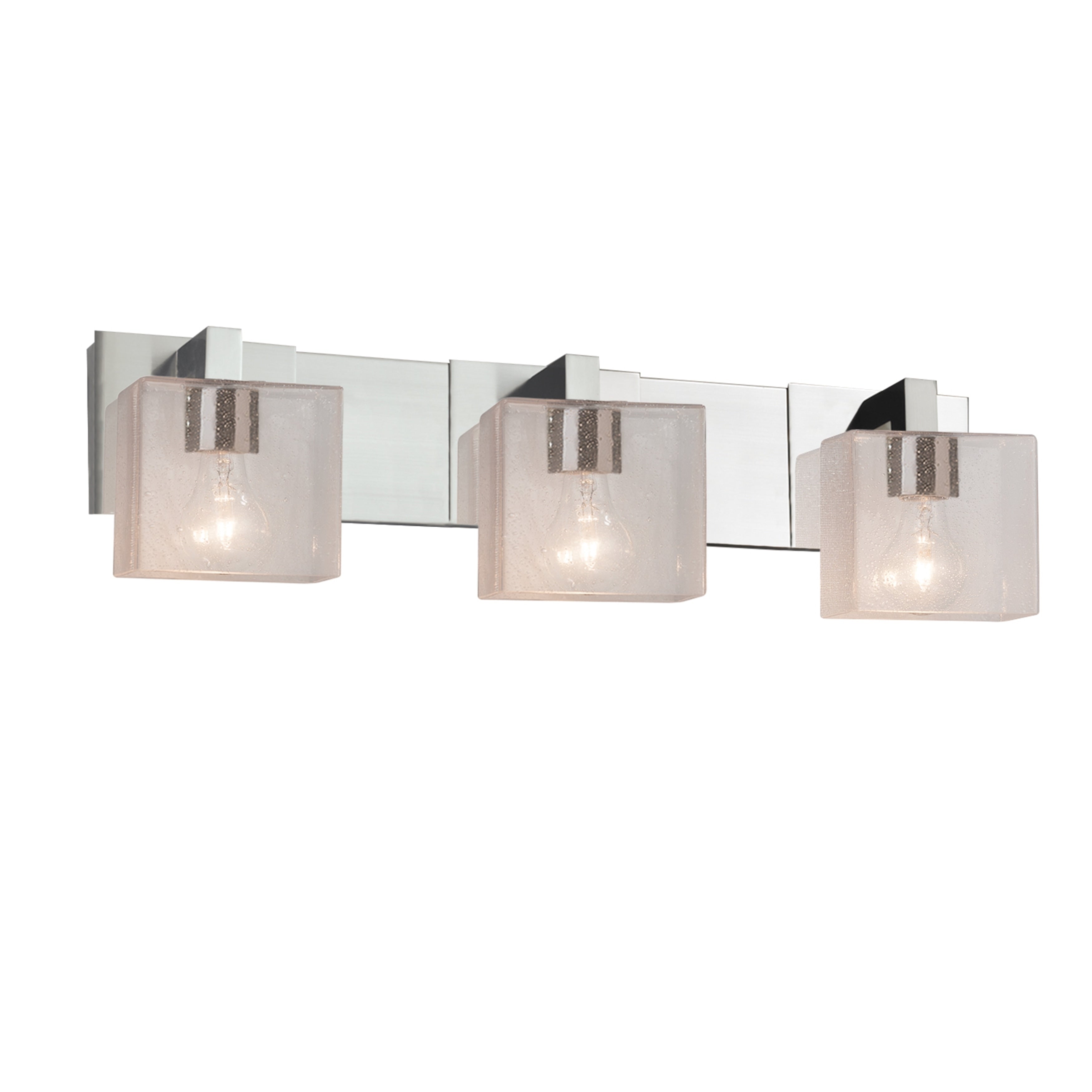 Justice Design Group Fusion Modular 3 Light Polished Chrome Bath Bar Seeded Rectangle Shade
