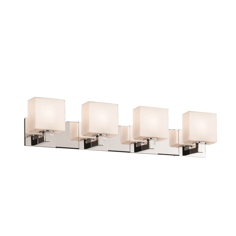 Justice Design Group Fusion Modular 4 Light Polished Chrome Bath Bar Opal Rectangle Shade