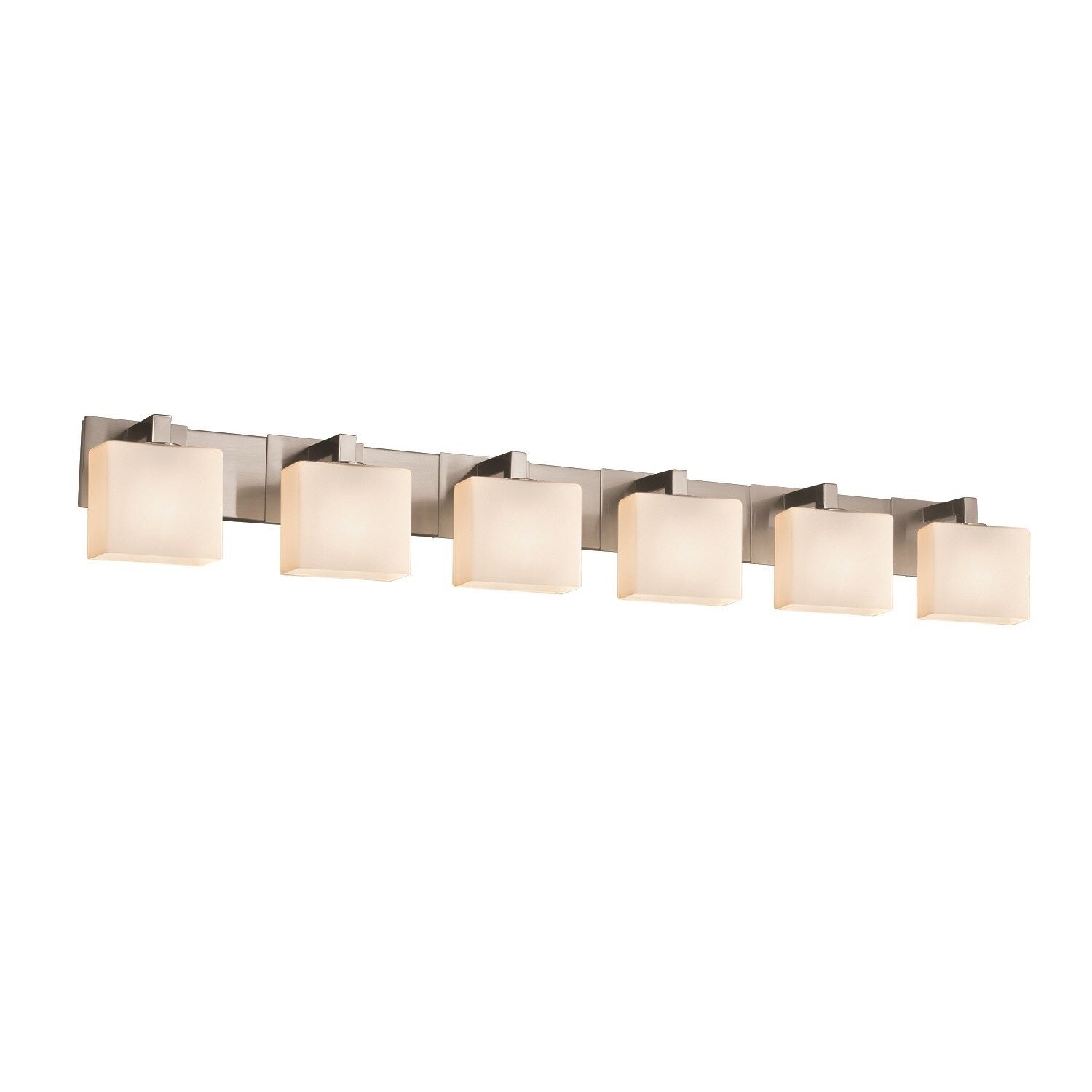 Justice Design Group Fusion Modular 6 Light Brushed Nickel Bath Bar Opal Rectangle Shade