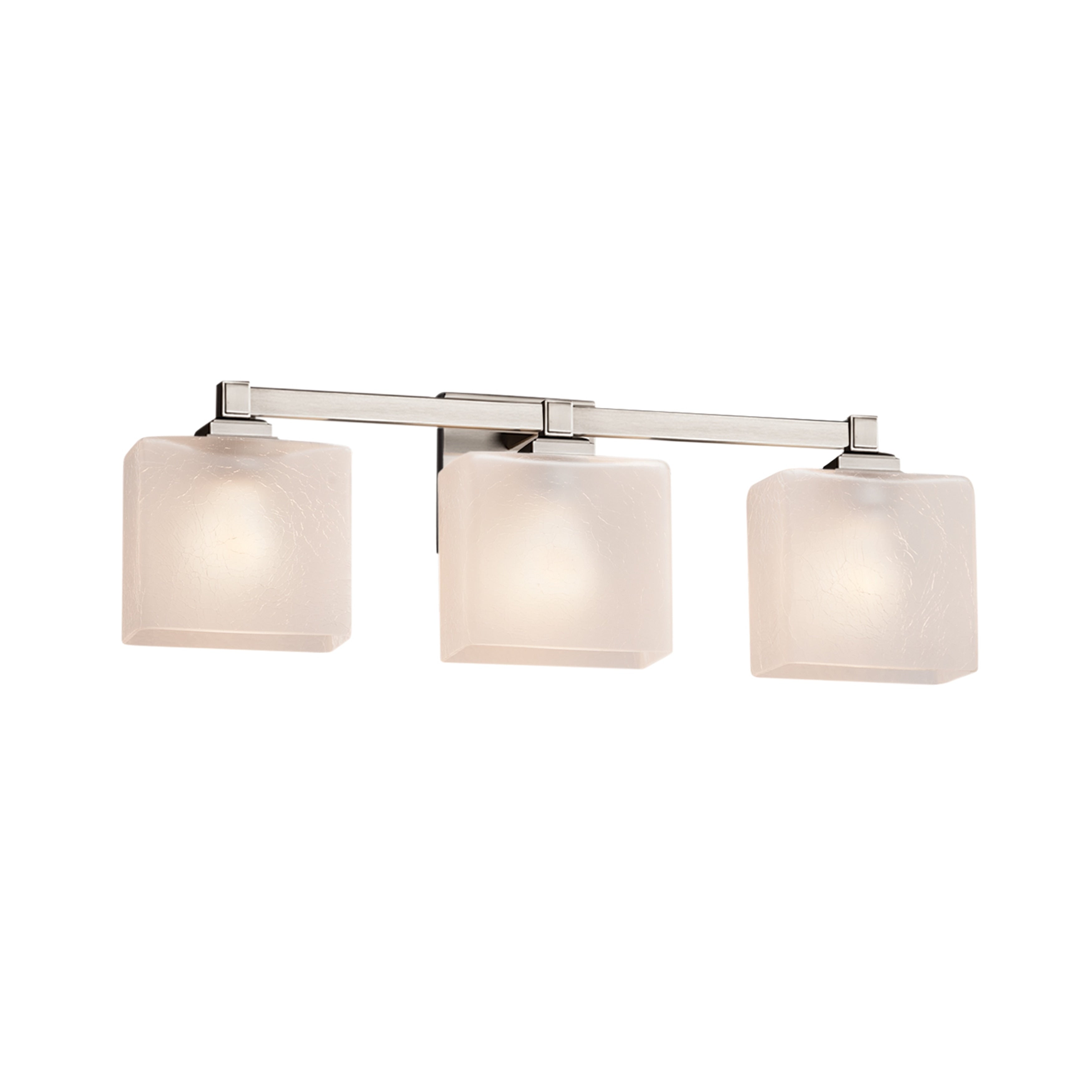 Justice Design Group Fusion Regency 3 Light Brushed Nickel Bath Bar Frosted Crackle Rectangle Shade