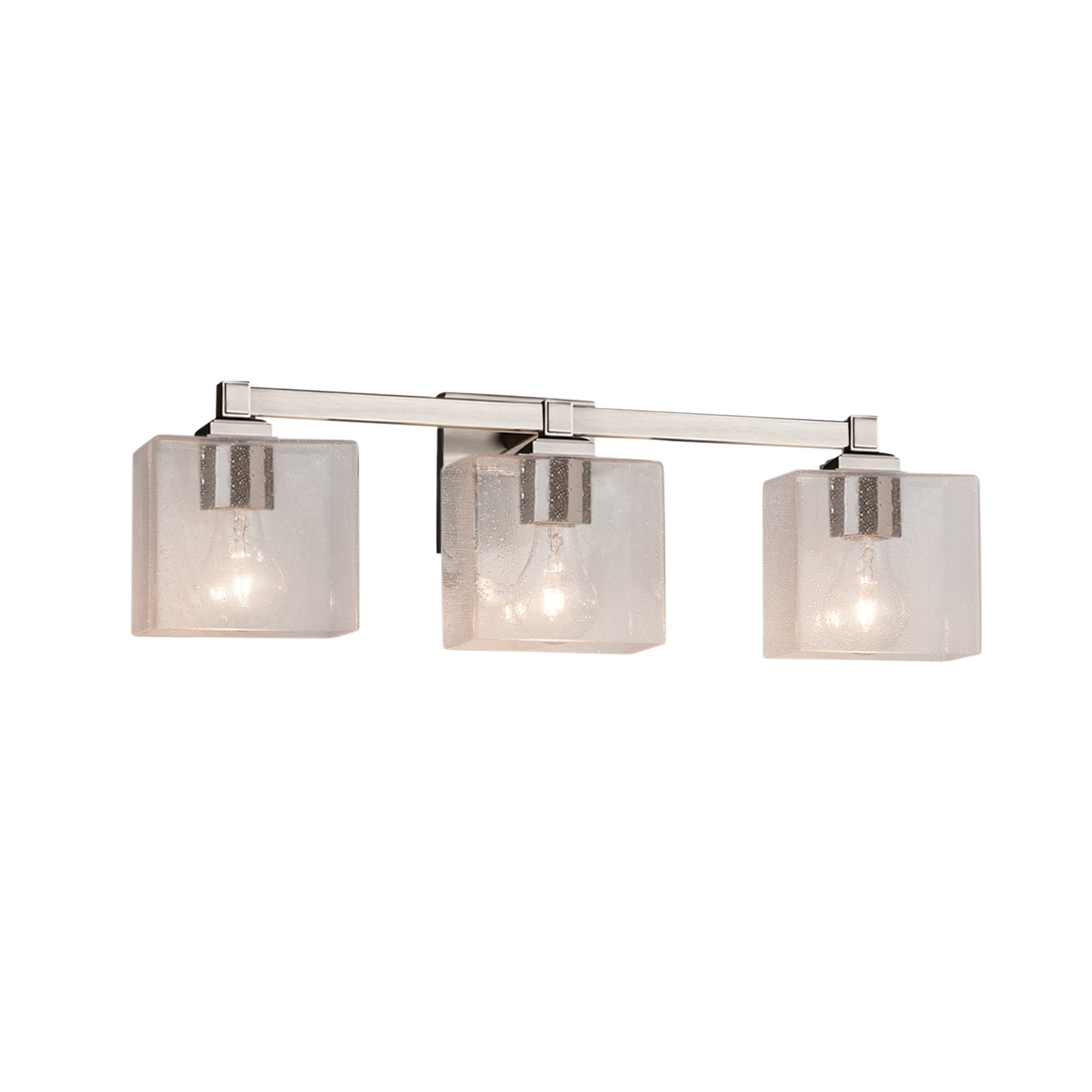 Justice Design Group Fusion Regency 3 Light Brushed Nickel Bath Bar Seeded Rectangle Shade
