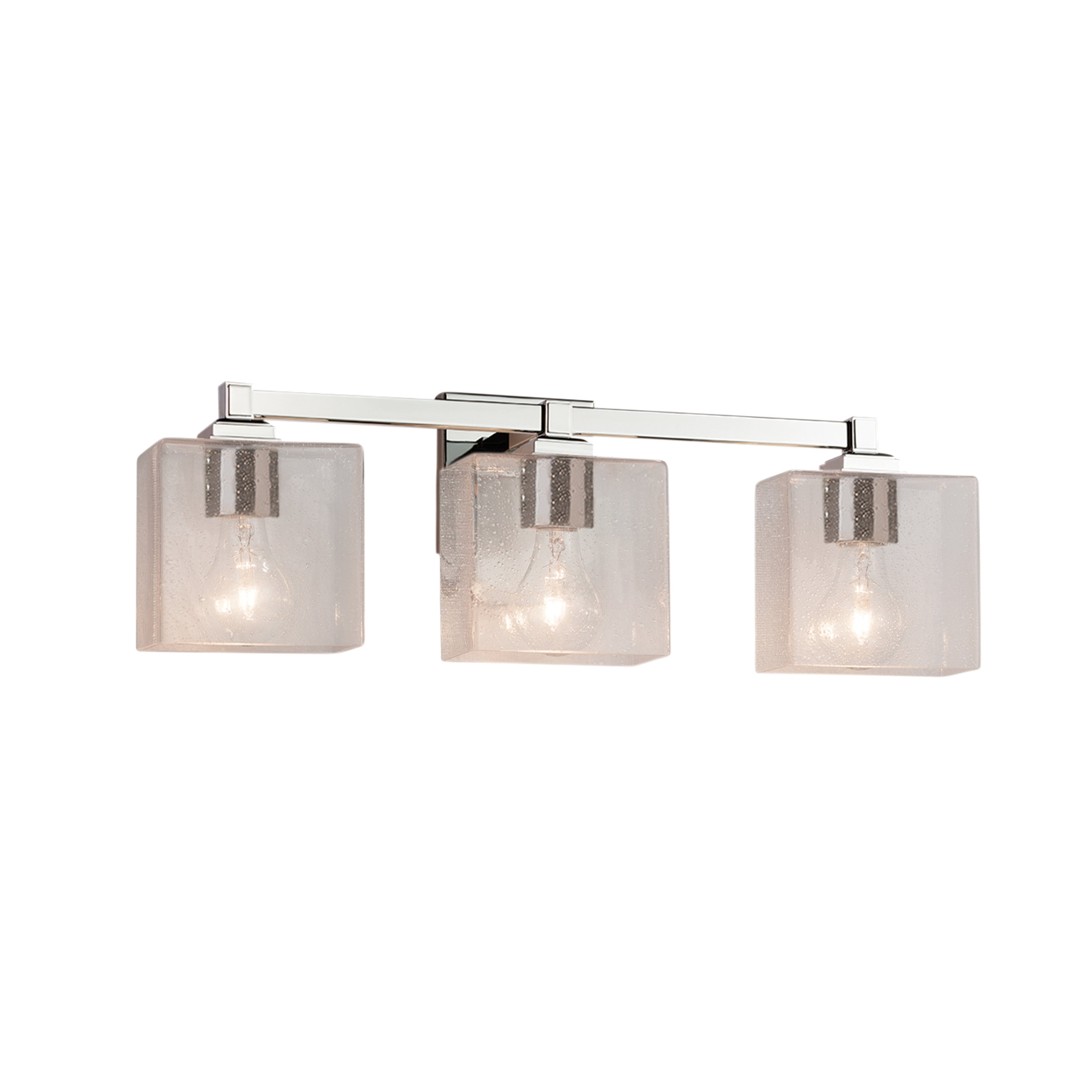 Justice Design Group Fusion Regency 3 Light Polished Chrome Bath Bar Seeded Rectangle Shade