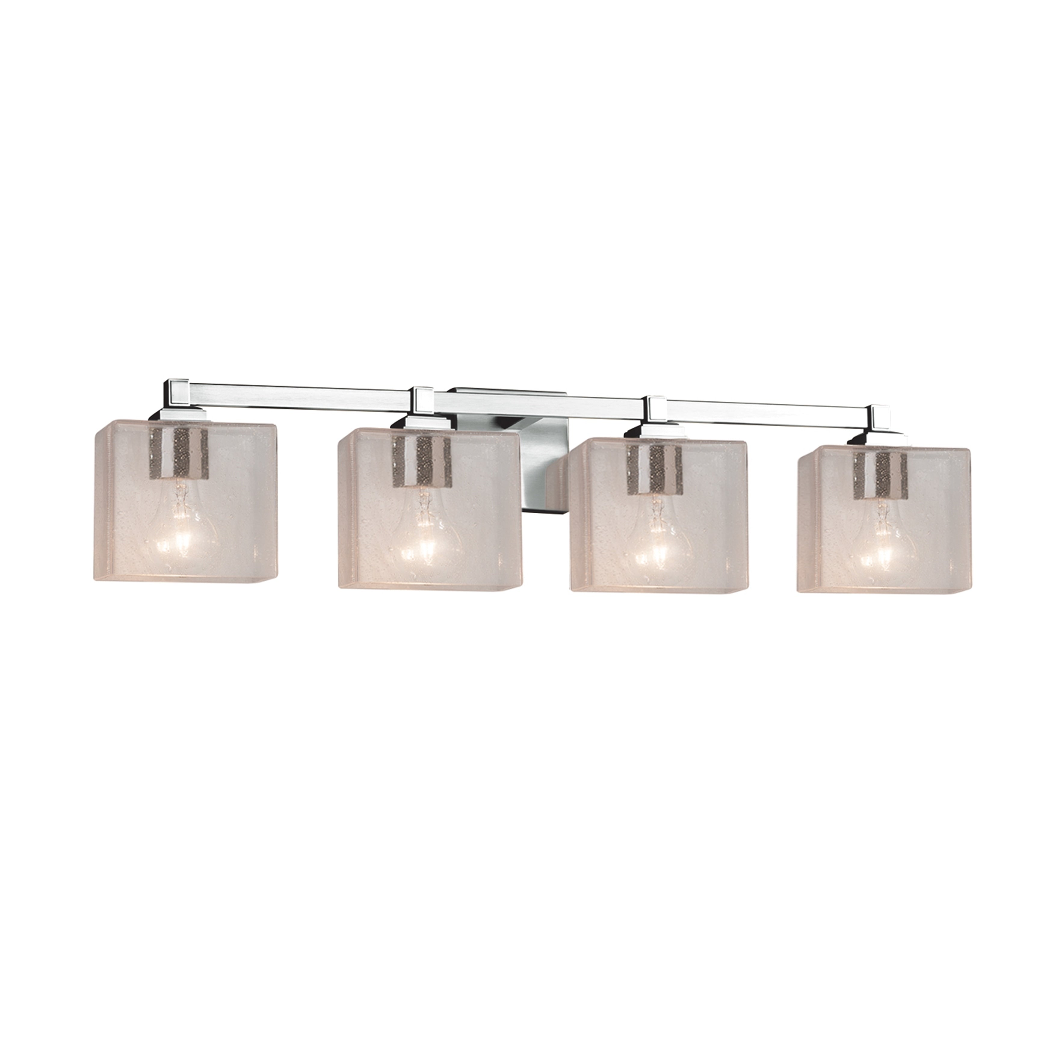 Justice Design Group Fusion Regency 4 Light Polished Chrome Bath Bar Seeded Rectangle Shade