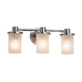 Justice Design Group Fusion Rondo 3 Light Polished Chrome Bath Bar Frosted Crackle Cylinder W Flat Rim Shade