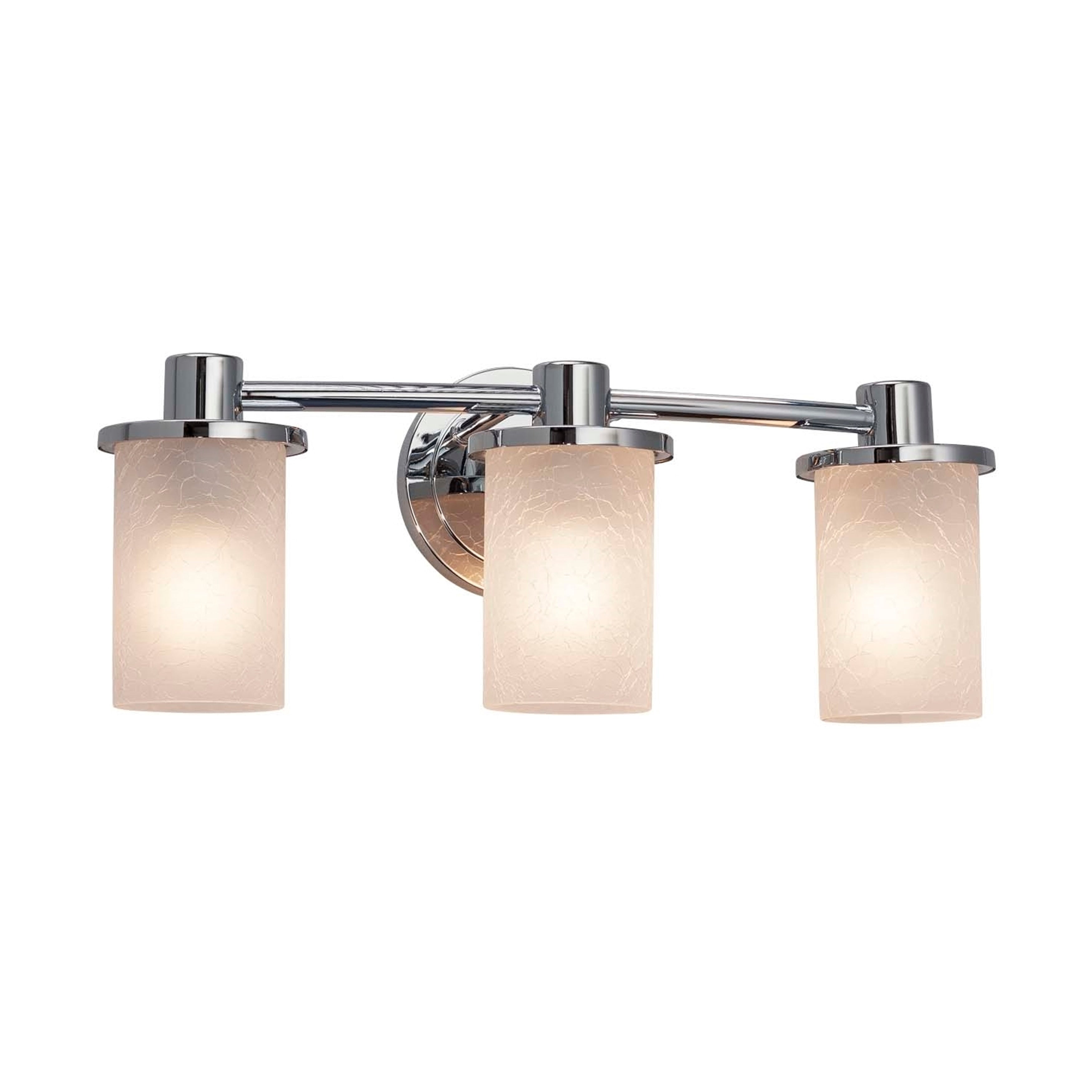 Justice Design Group Fusion Rondo 3 Light Polished Chrome Bath Bar Frosted Crackle Cylinder W Flat Rim Shade