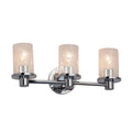 Justice Design Group Fusion Rondo 3 Light Polished Chrome Bath Bar Seeded Cylinder W Flat Rim Shade
