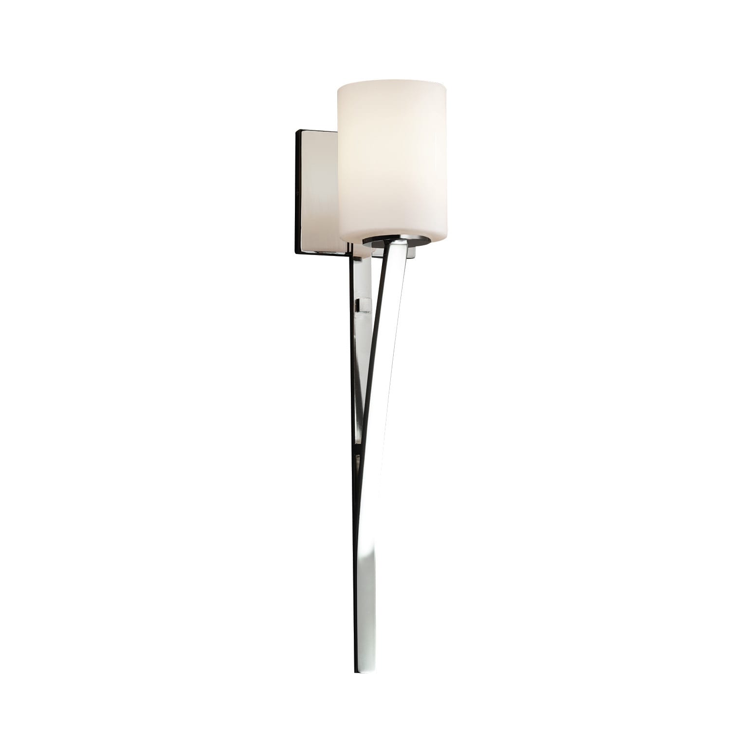 Justice Design Group Fusion Sabre 1 Light Polished Chrome Wall Sconce Opal Cylinder Flat Rim Shade