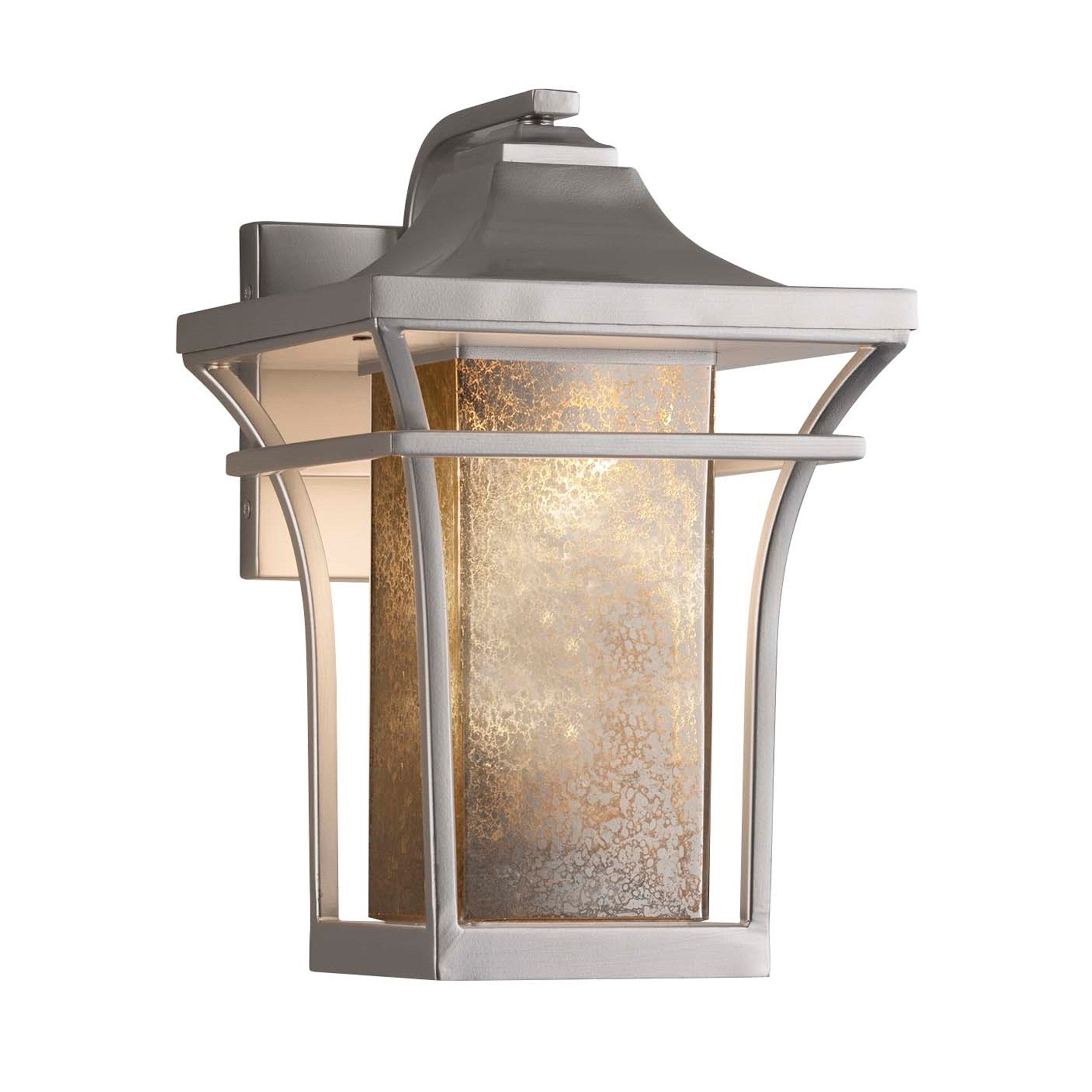 Justice Design Group Fusion Summit 1 Light Brushed Nickel Small Outdoor Wall Sconce Mercury Glass Shade