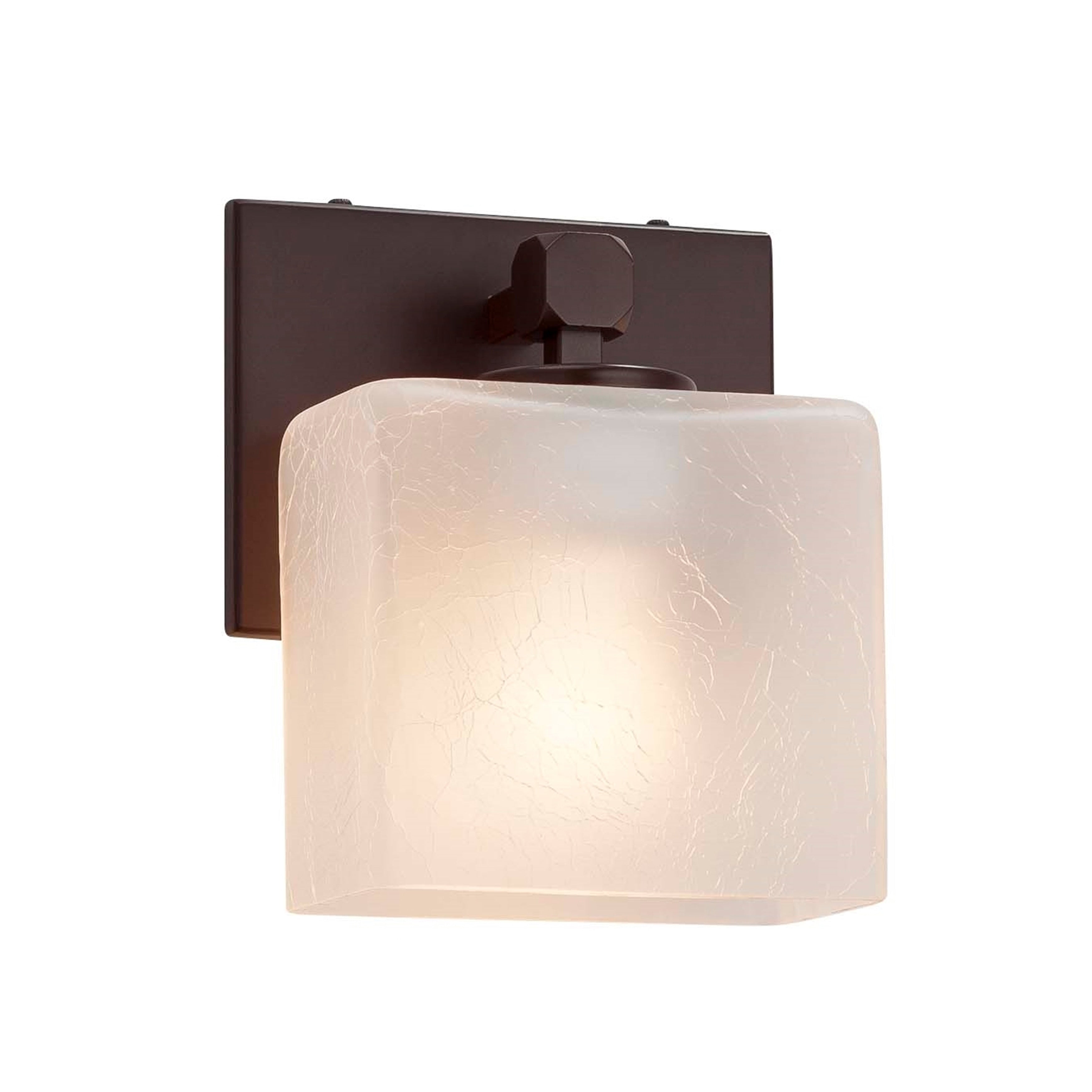 Justice Design Group Fusion Tetra 1 Light Dark Bronze Wall Sconce Frosted Crackle Rectangle Shade