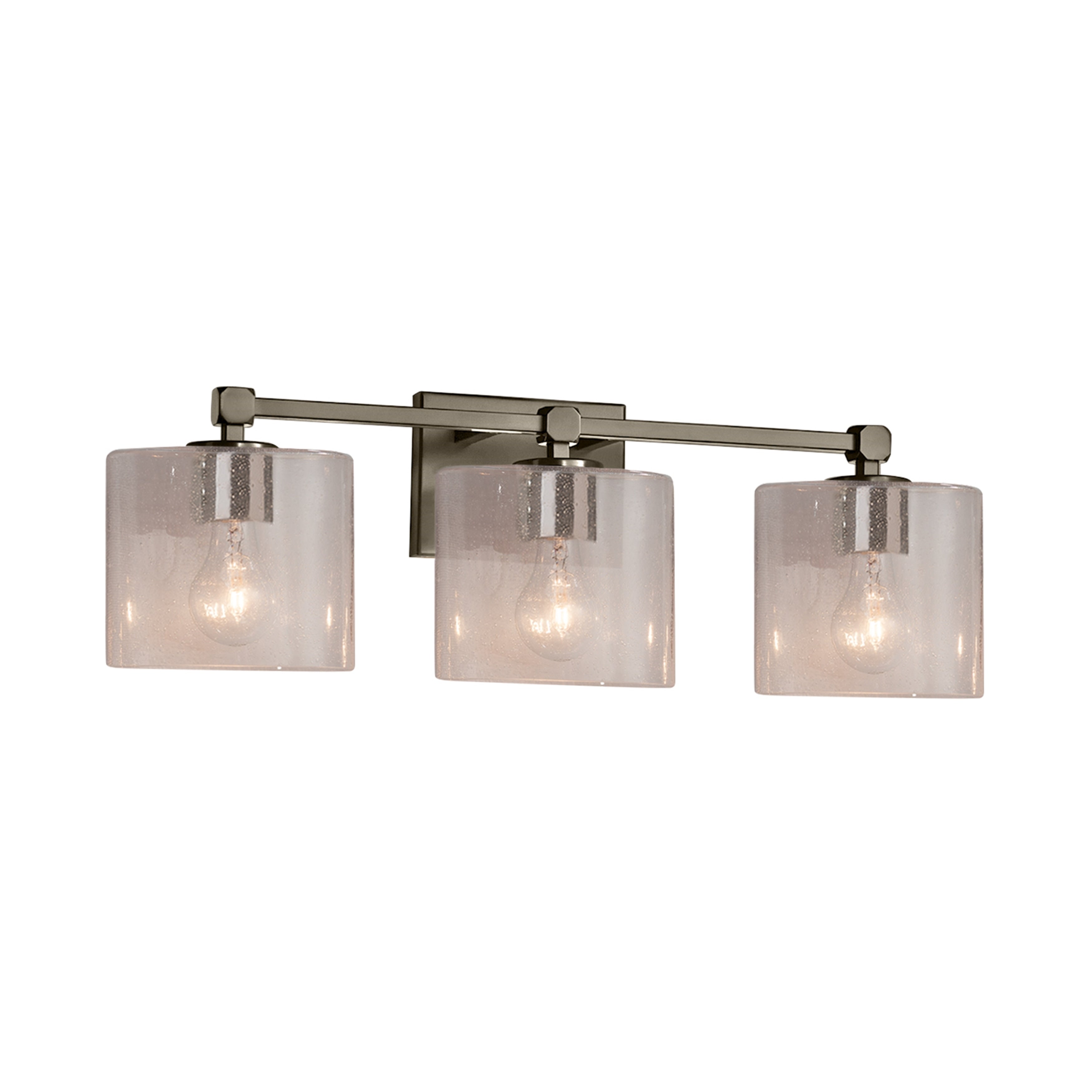 Justice Design Group Fusion Tetra 3 Light Brushed Nickel Bath Bar Seeded Oval Shade
