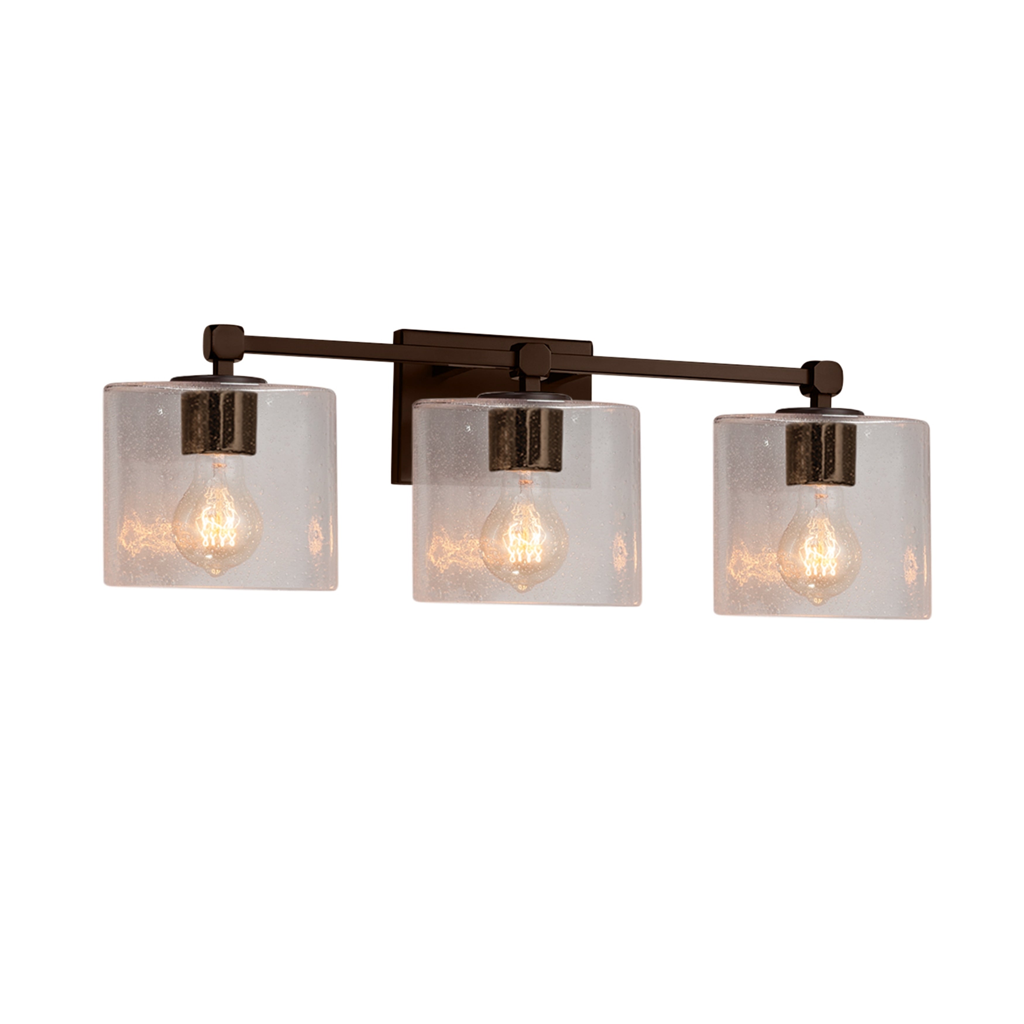 Justice Design Group Fusion Tetra 3 Light Dark Bronze Bath Bar Seeded Oval Shade
