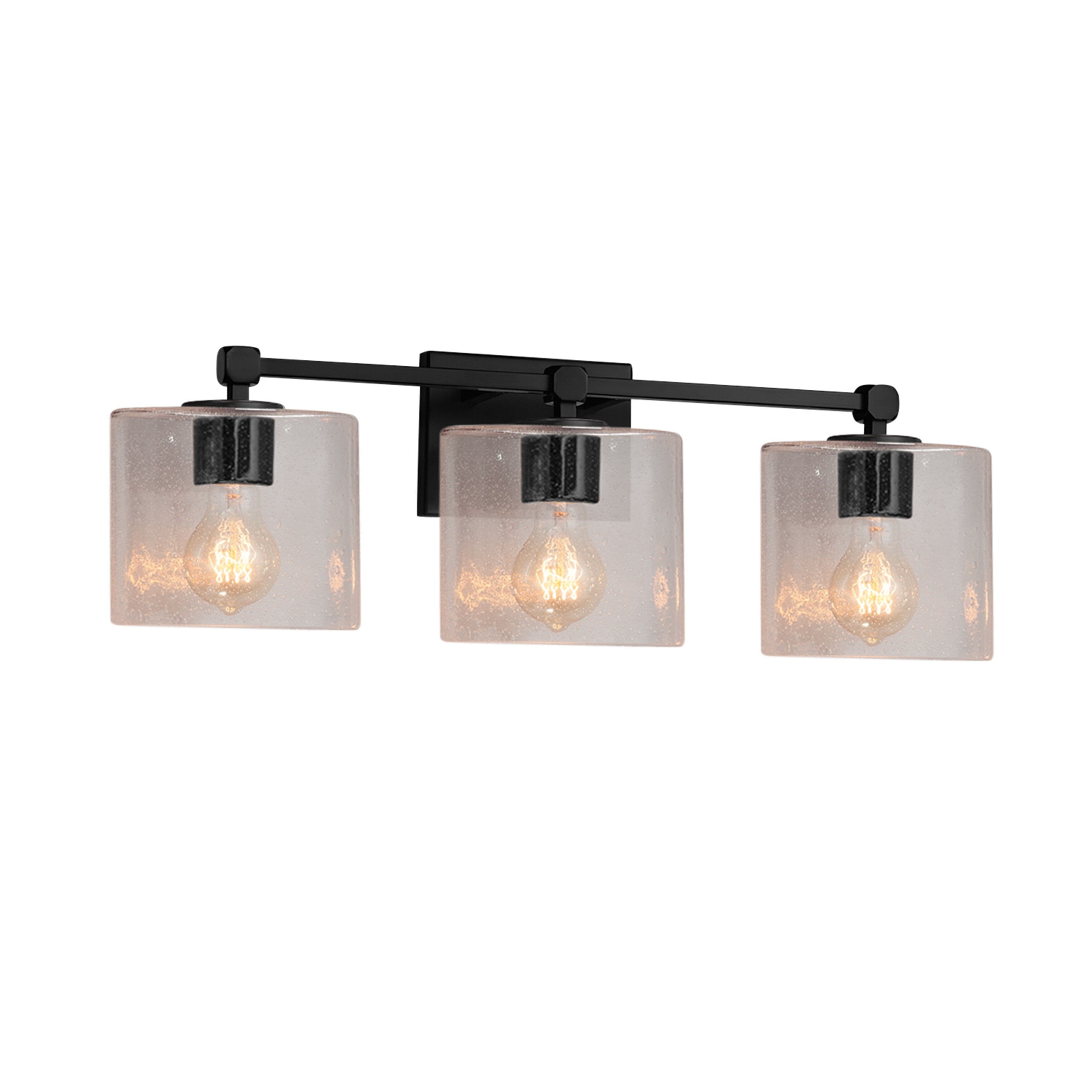 Justice Design Group Fusion Tetra 3 Light Matte Black Bath Bar Seeded Oval Shade