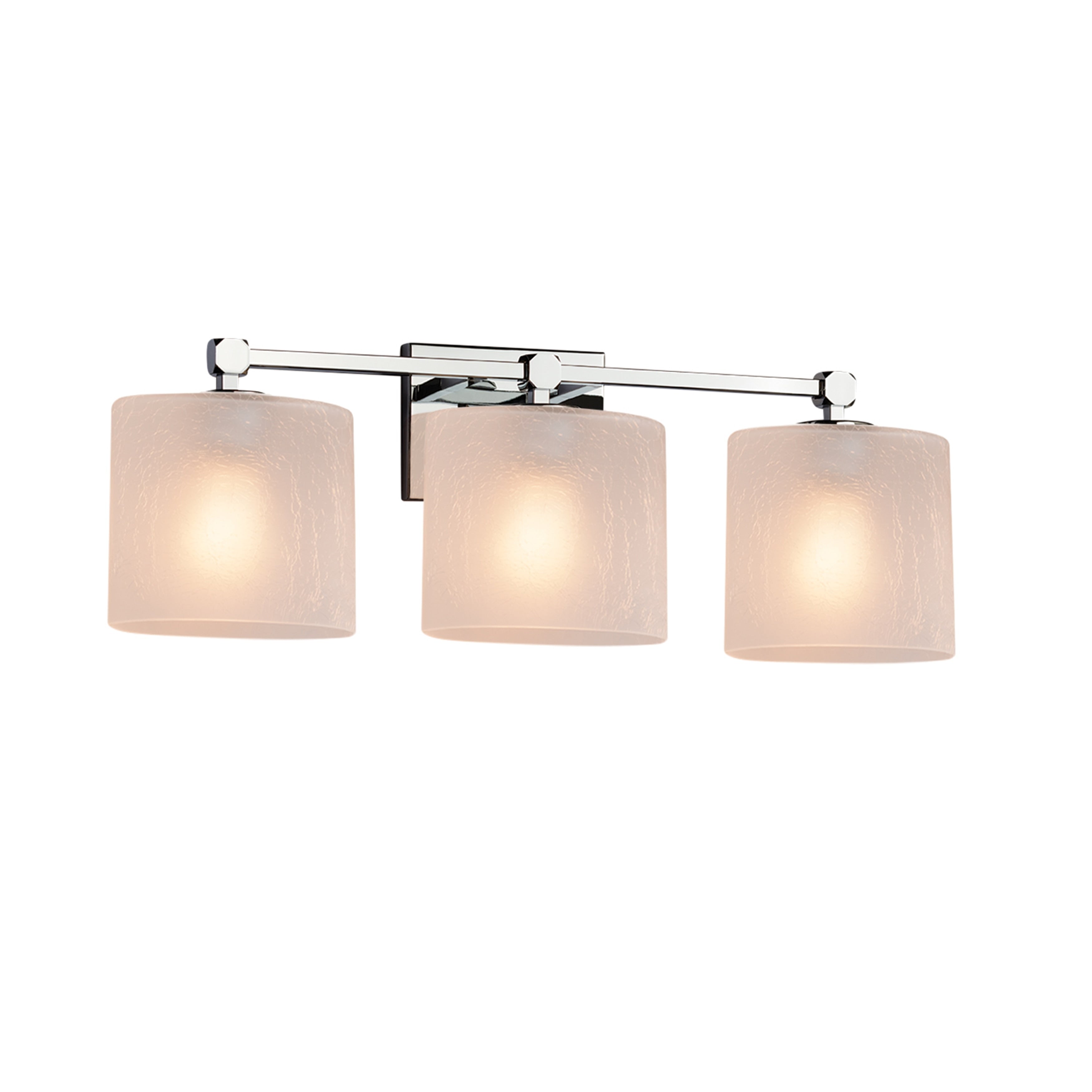 Justice Design Group Fusion Tetra 3 Light Polished Chrome Bath Bar Frosted Crackle Oval Shade
