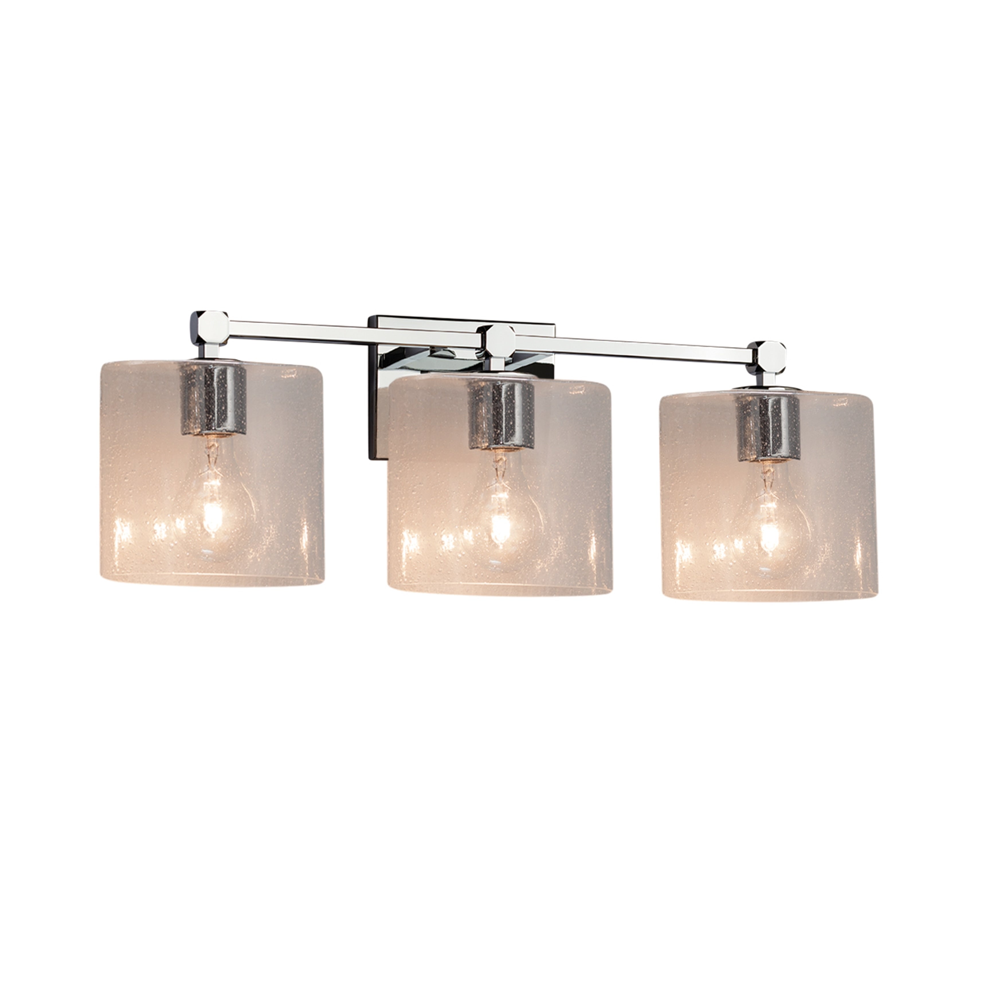 Justice Design Group Fusion Tetra 3 Light Polished Chrome Bath Bar Seeded Oval Shade