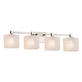 Justice Design Group Fusion Tetra 4 Light Brushed Nickel Bath Bar Frosted Crackle Rectangle Shade
