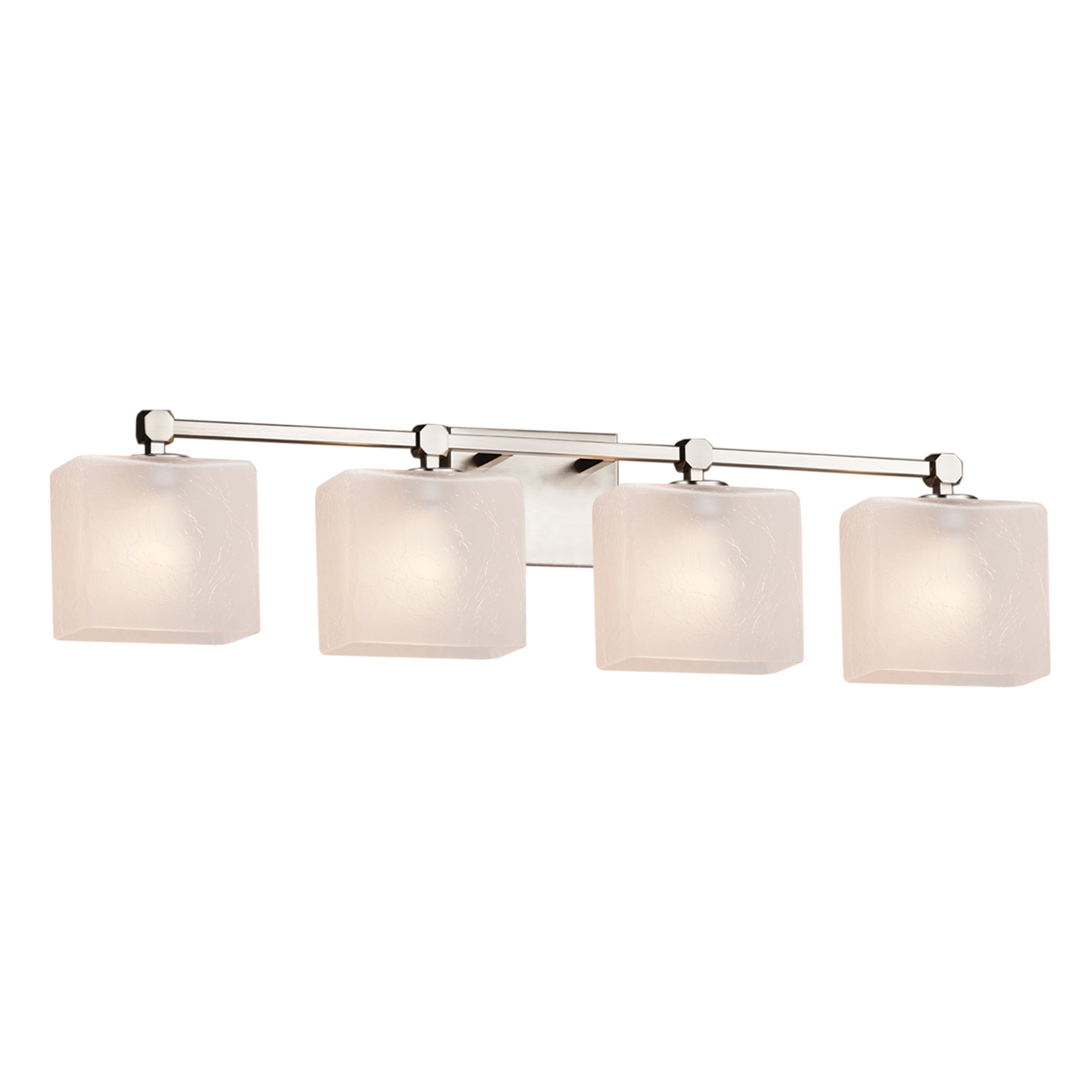 Justice Design Group Fusion Tetra 4 Light Brushed Nickel Bath Bar Frosted Crackle Rectangle Shade