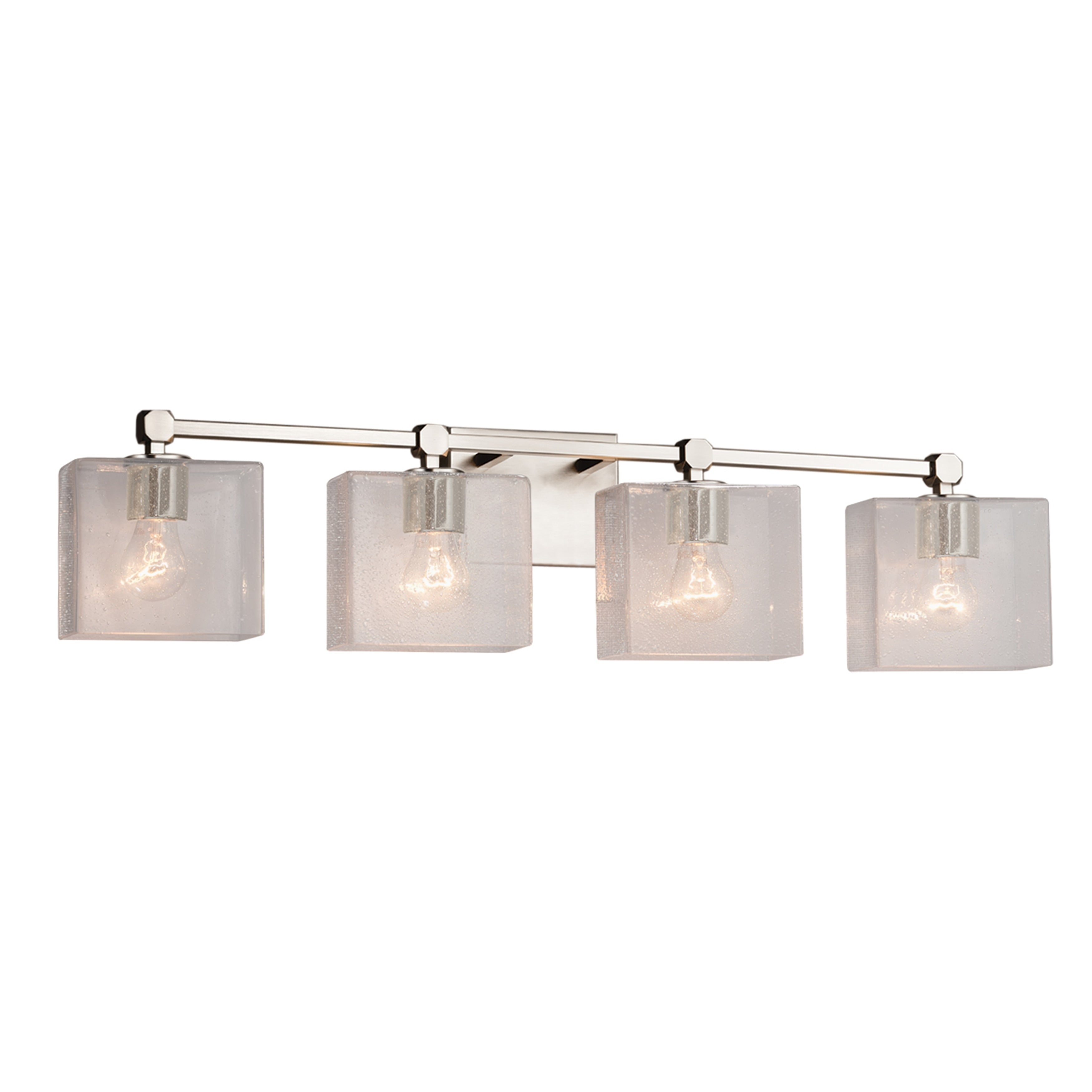 Justice Design Group Fusion Tetra 4 Light Brushed Nickel Bath Bar Seeded Rectangle Shade