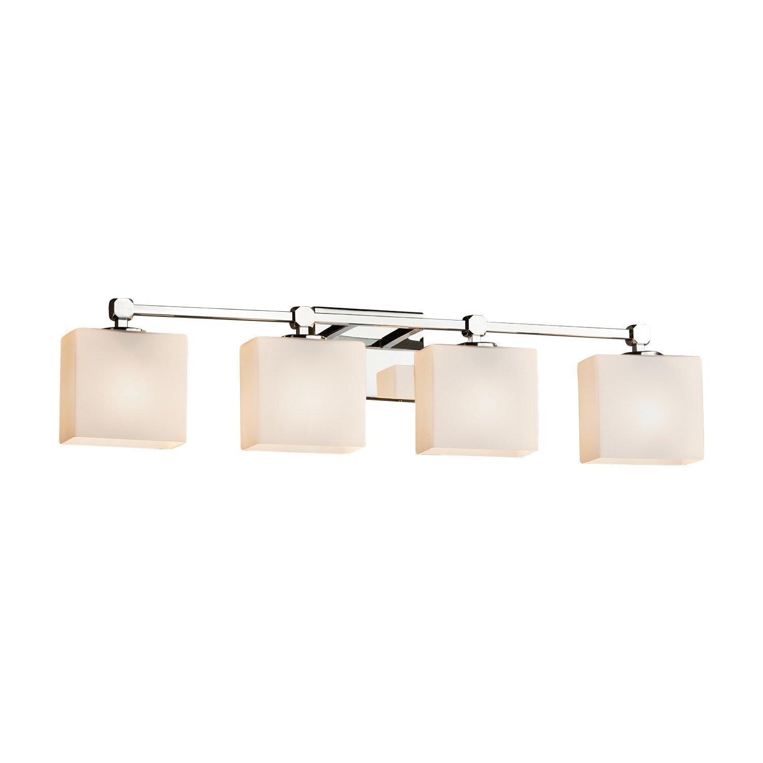 Justice Design Group Fusion Tetra 4 Light Polished Chrome Bath Bar Opal Rectangle Shade
